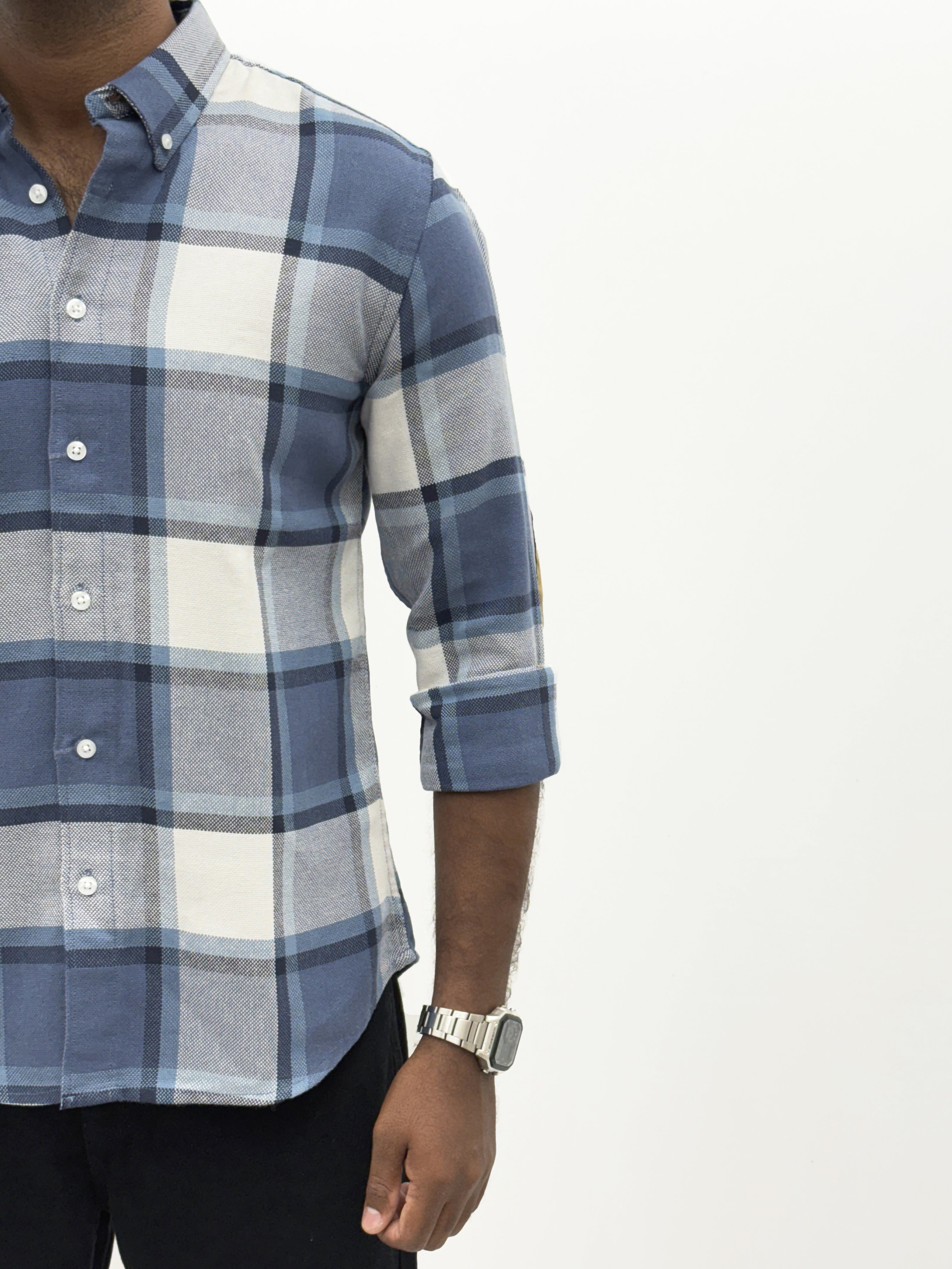 Blue Elbow Patch Flannel Shirt