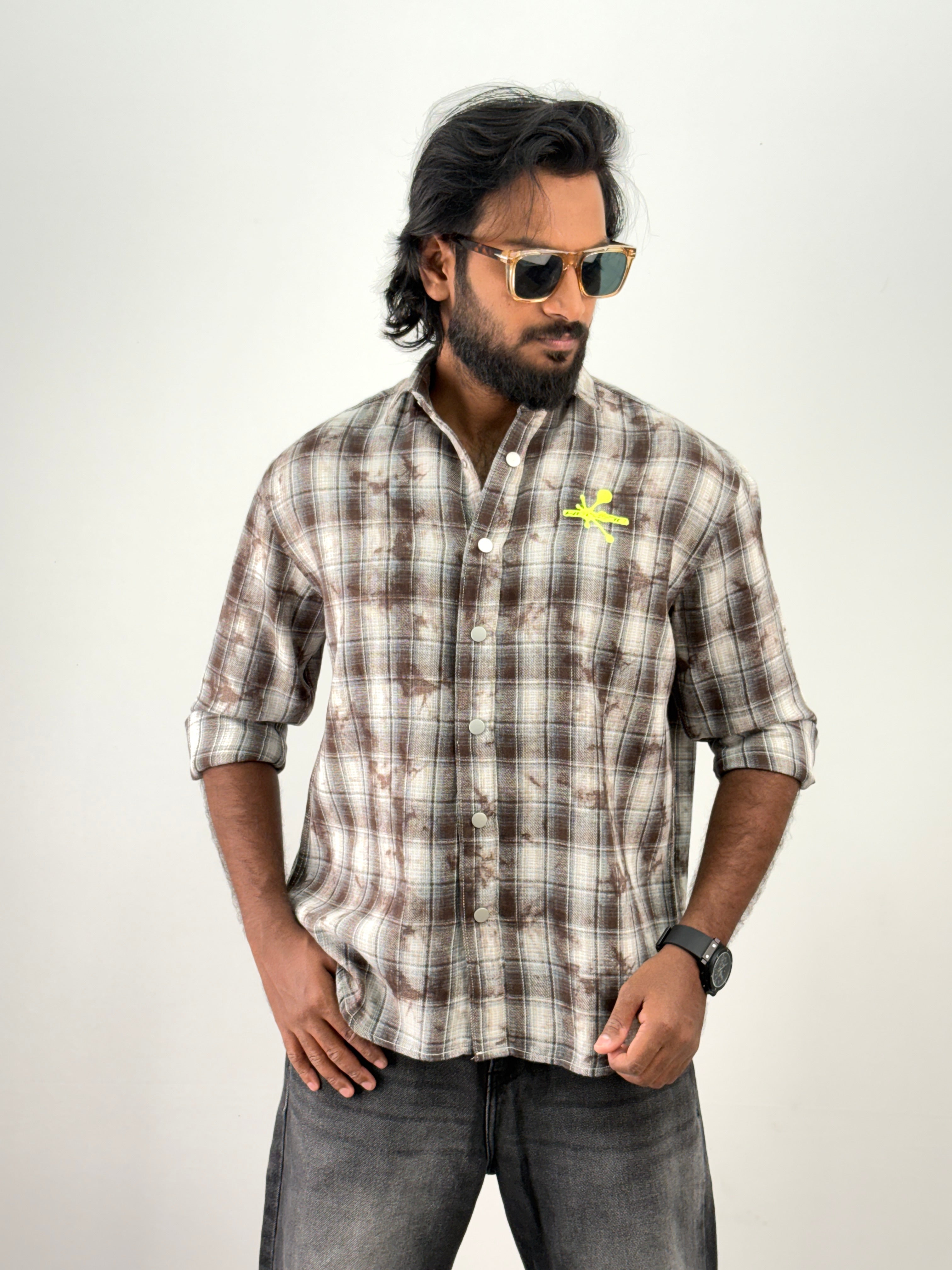 Brown Acid Wash Flannel Shirt