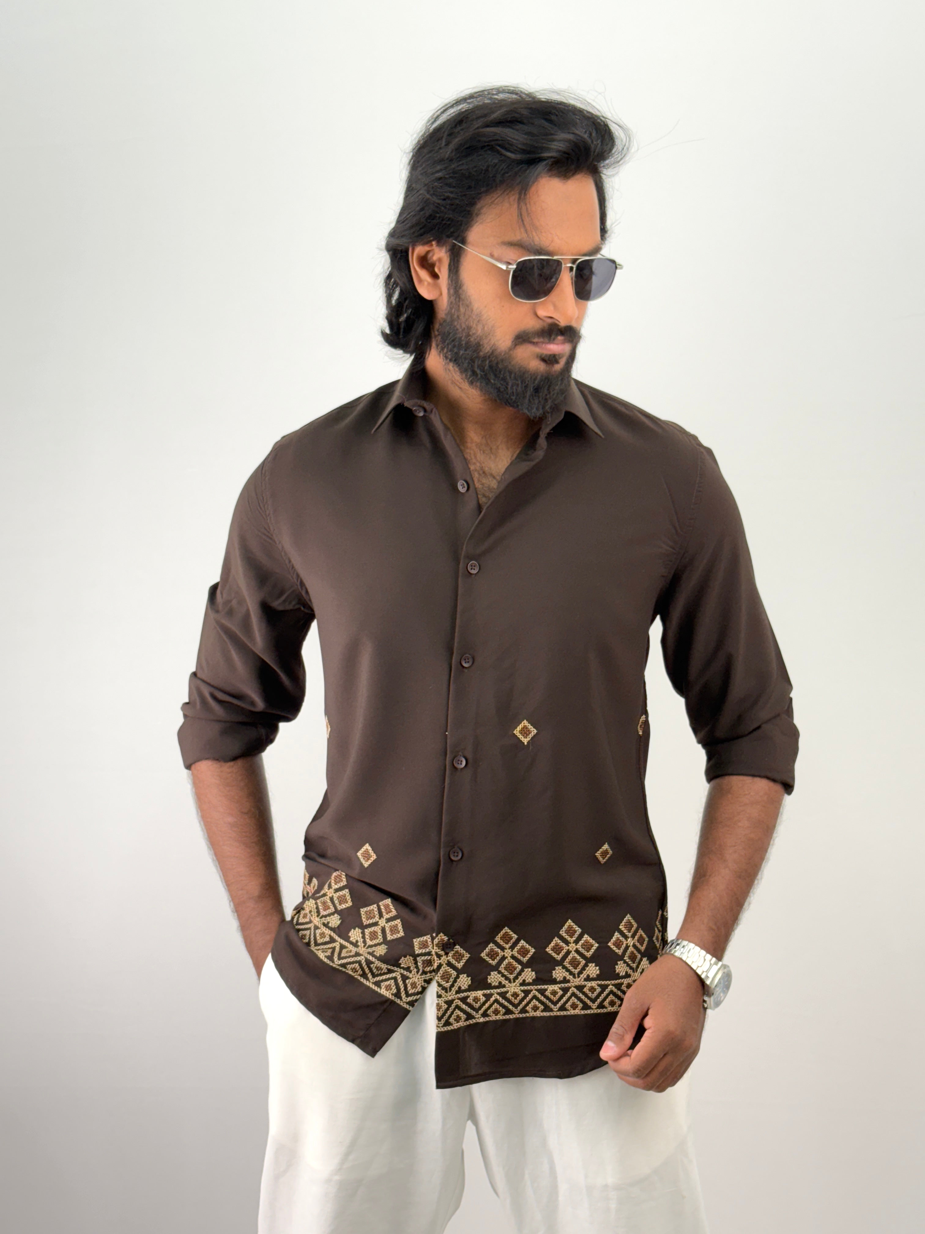 Brown Embroidery Shirt
