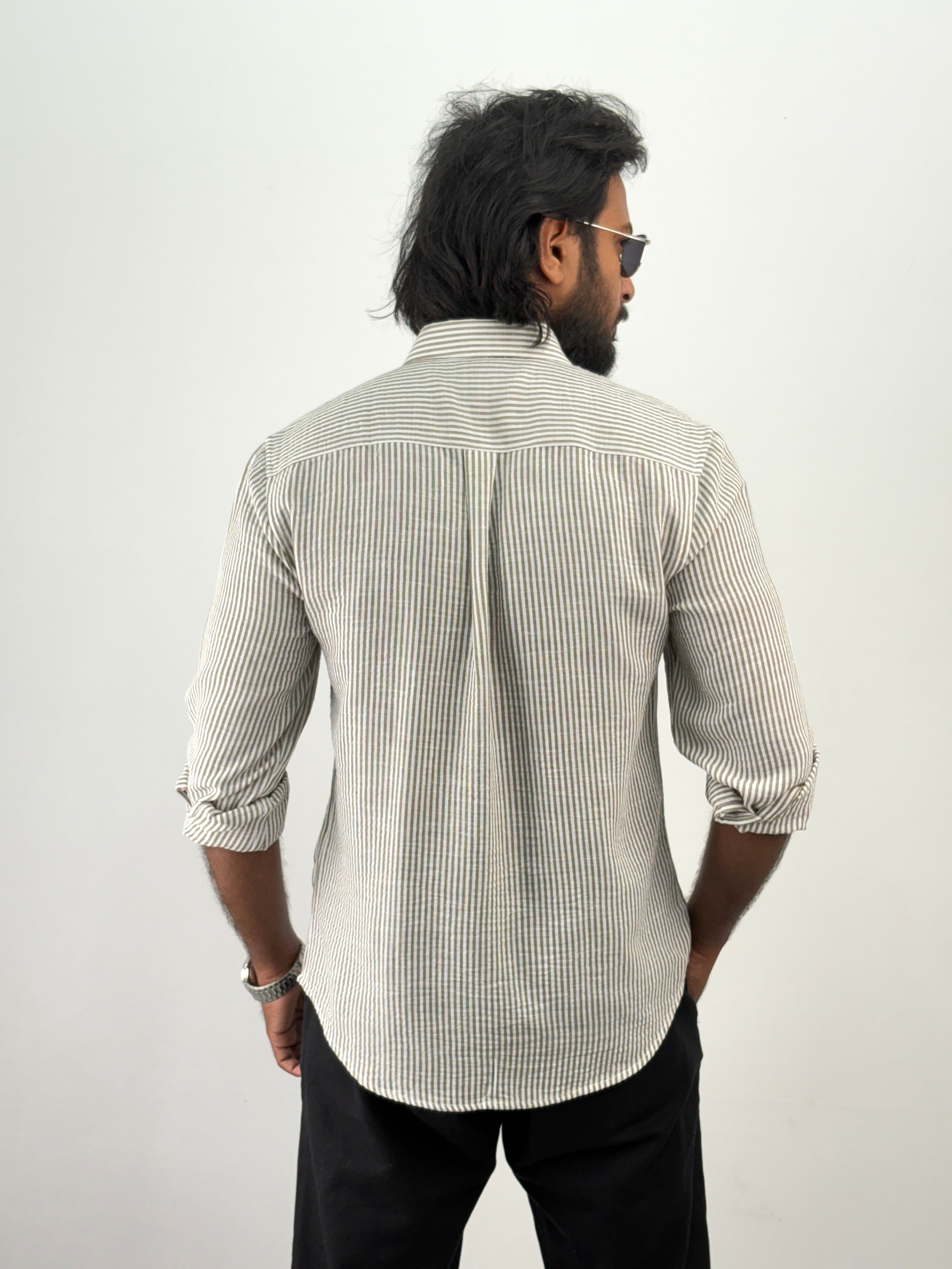 Brown Linen Stripe Shirt