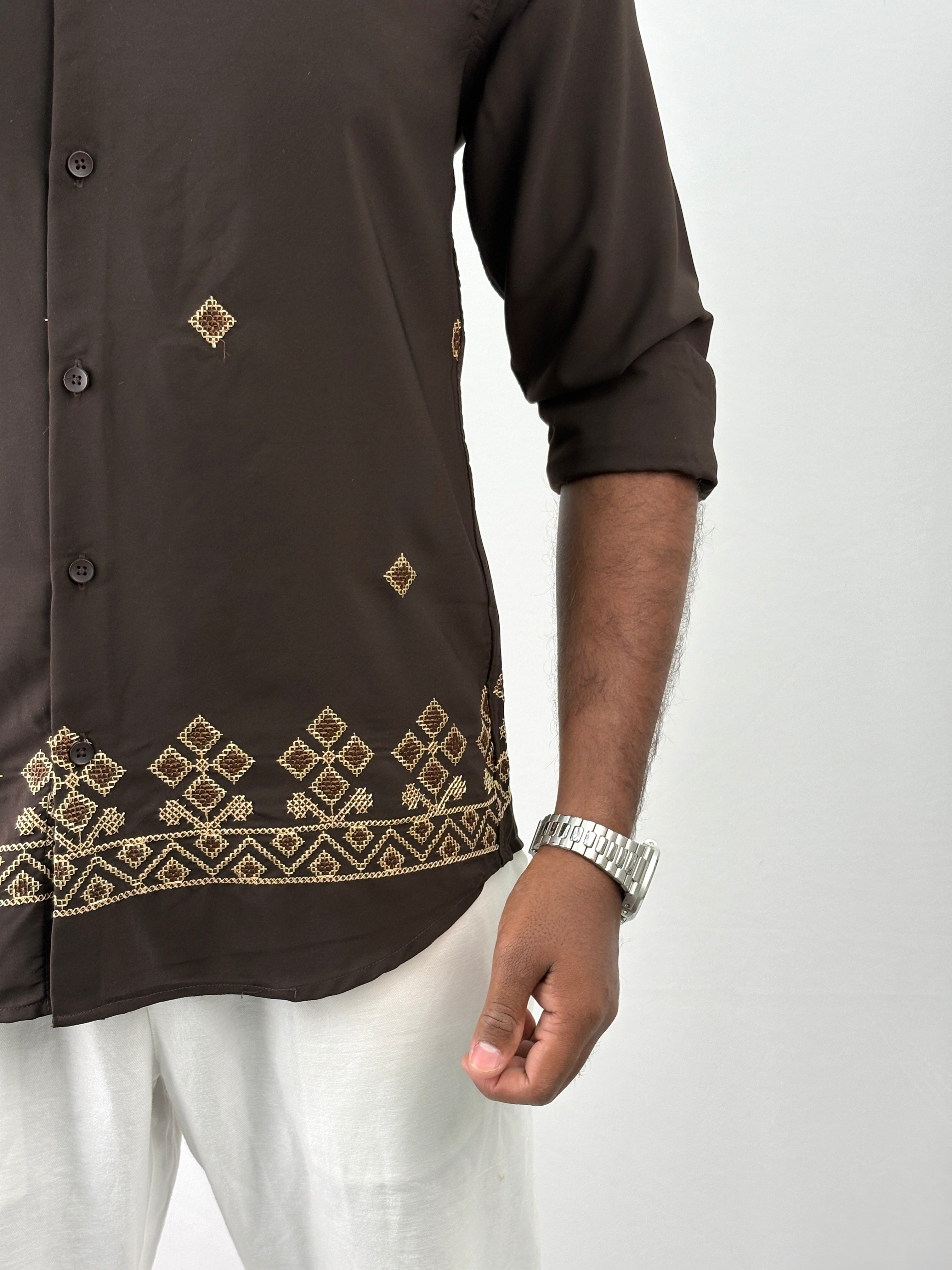 Brown Embroidery Shirt