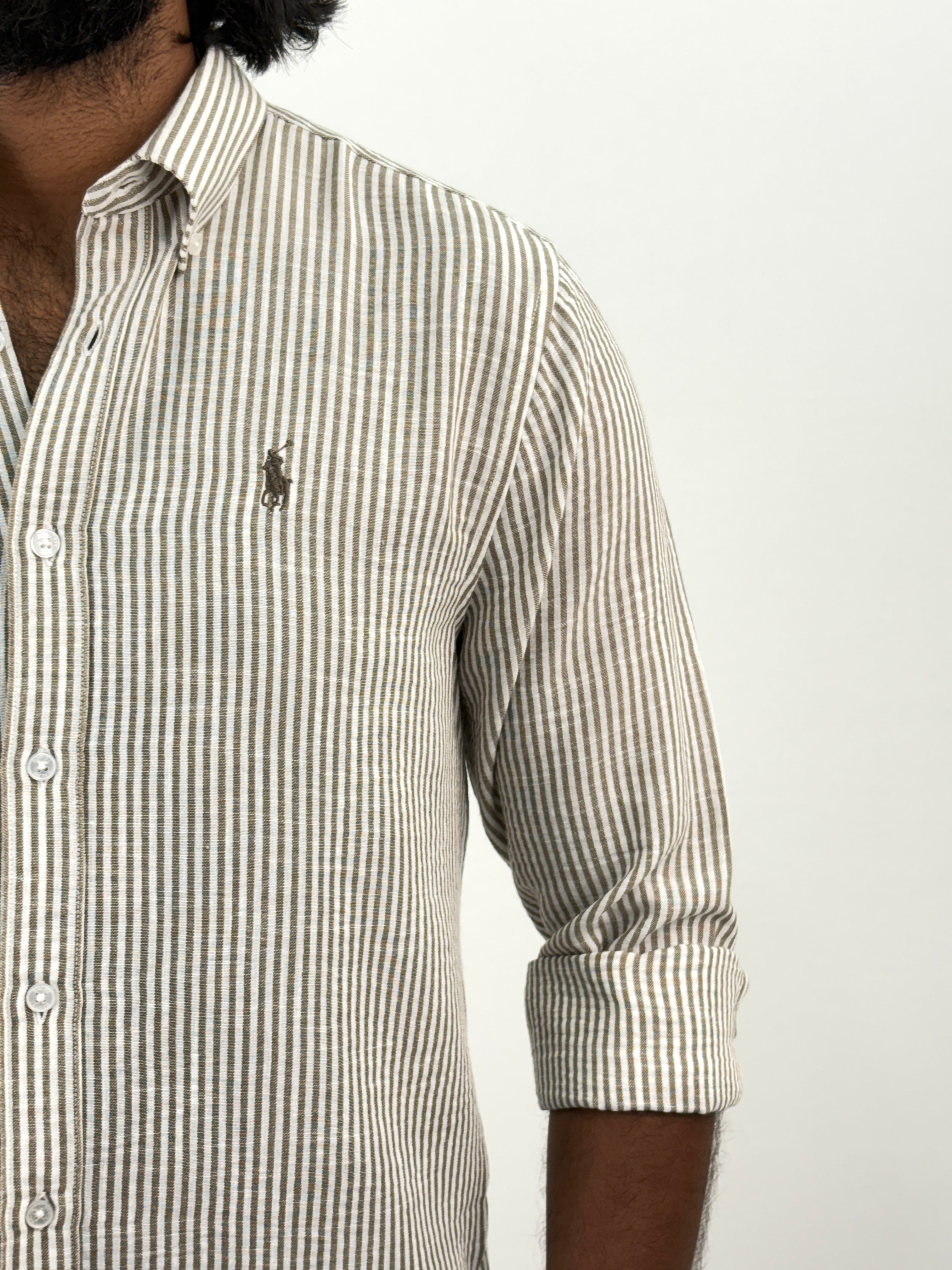 Brown Linen Stripe Shirt