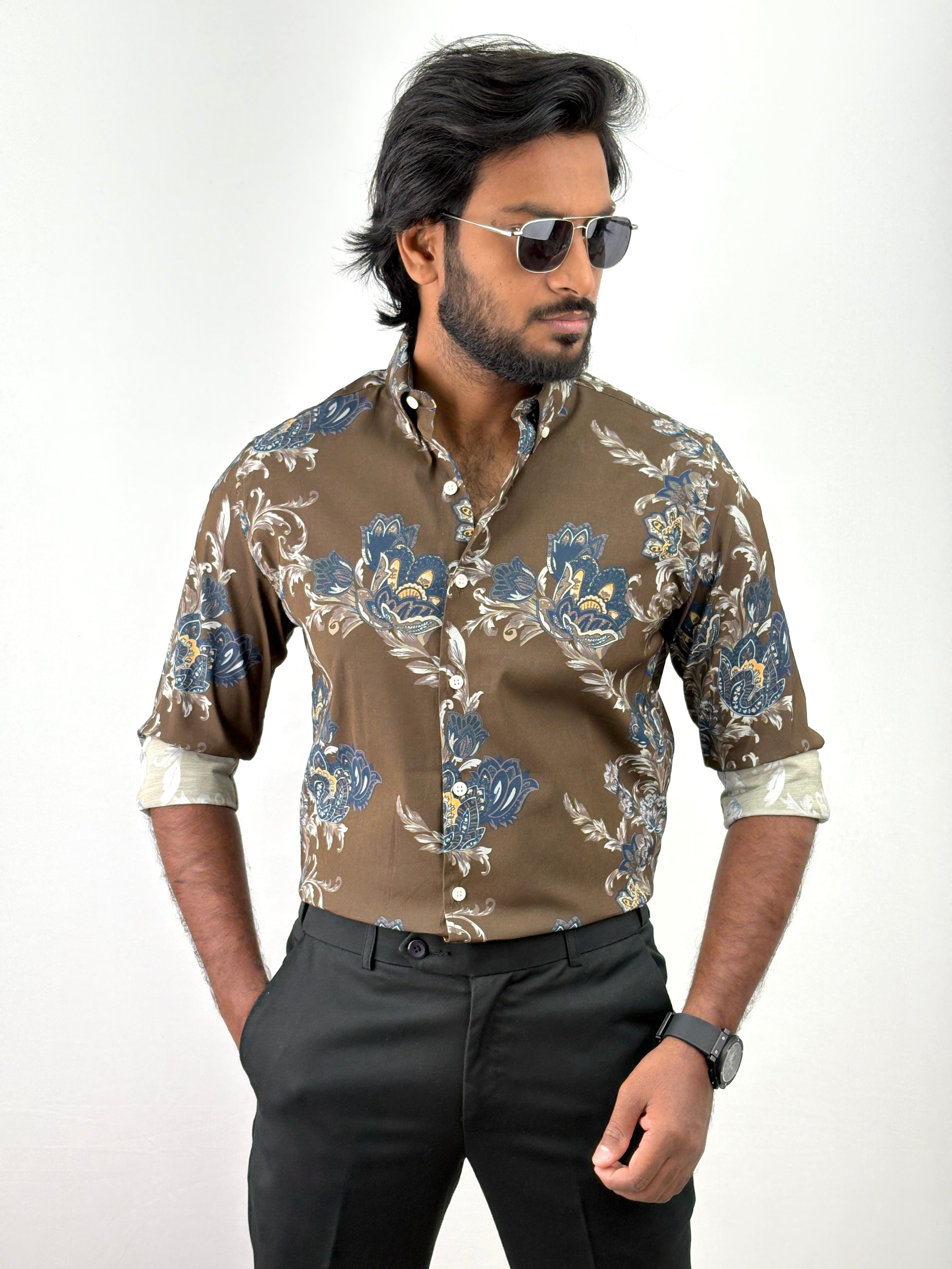 Brown Retro Printed Shirt