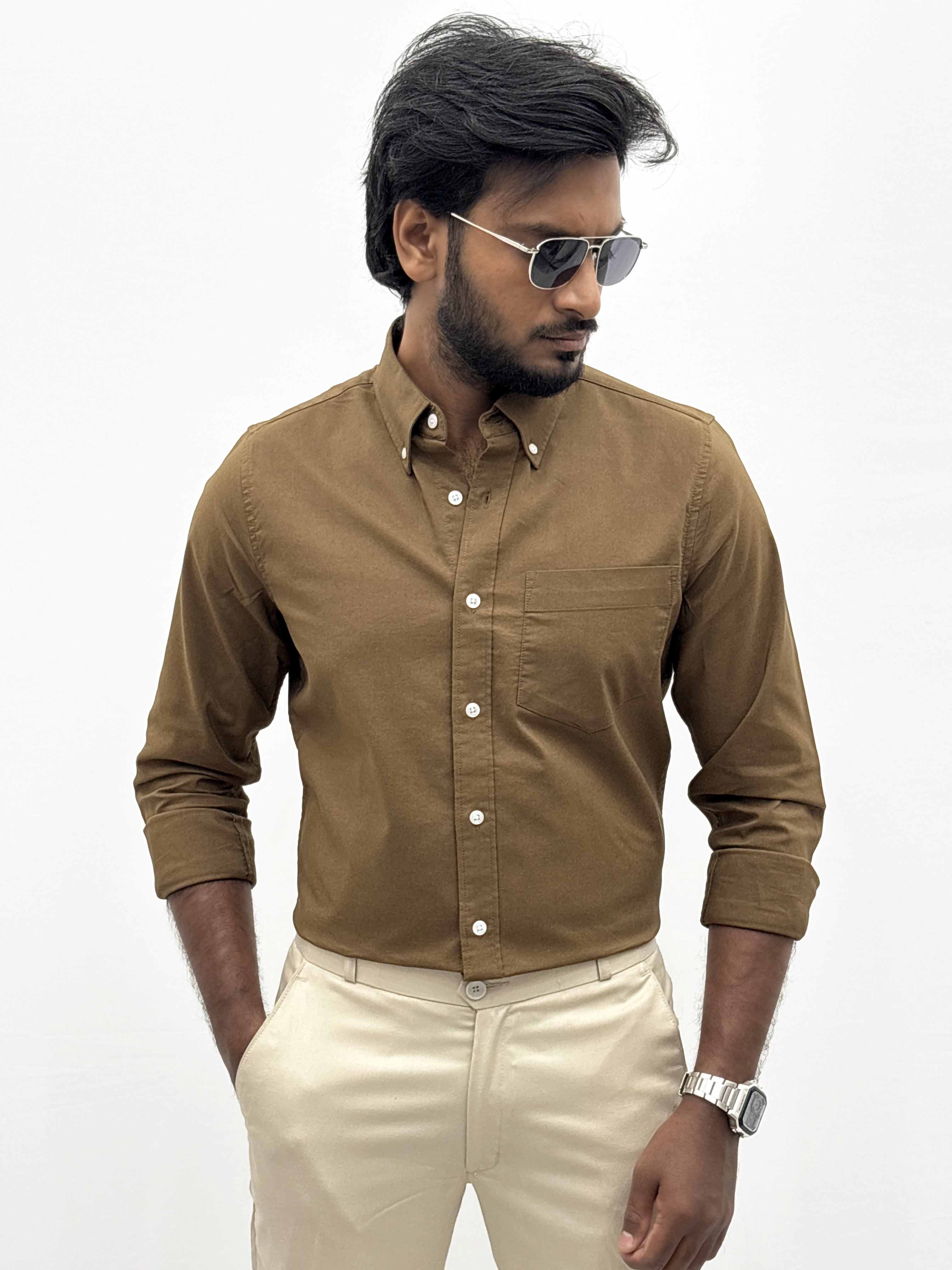 Brown Plain Oxford Shirt