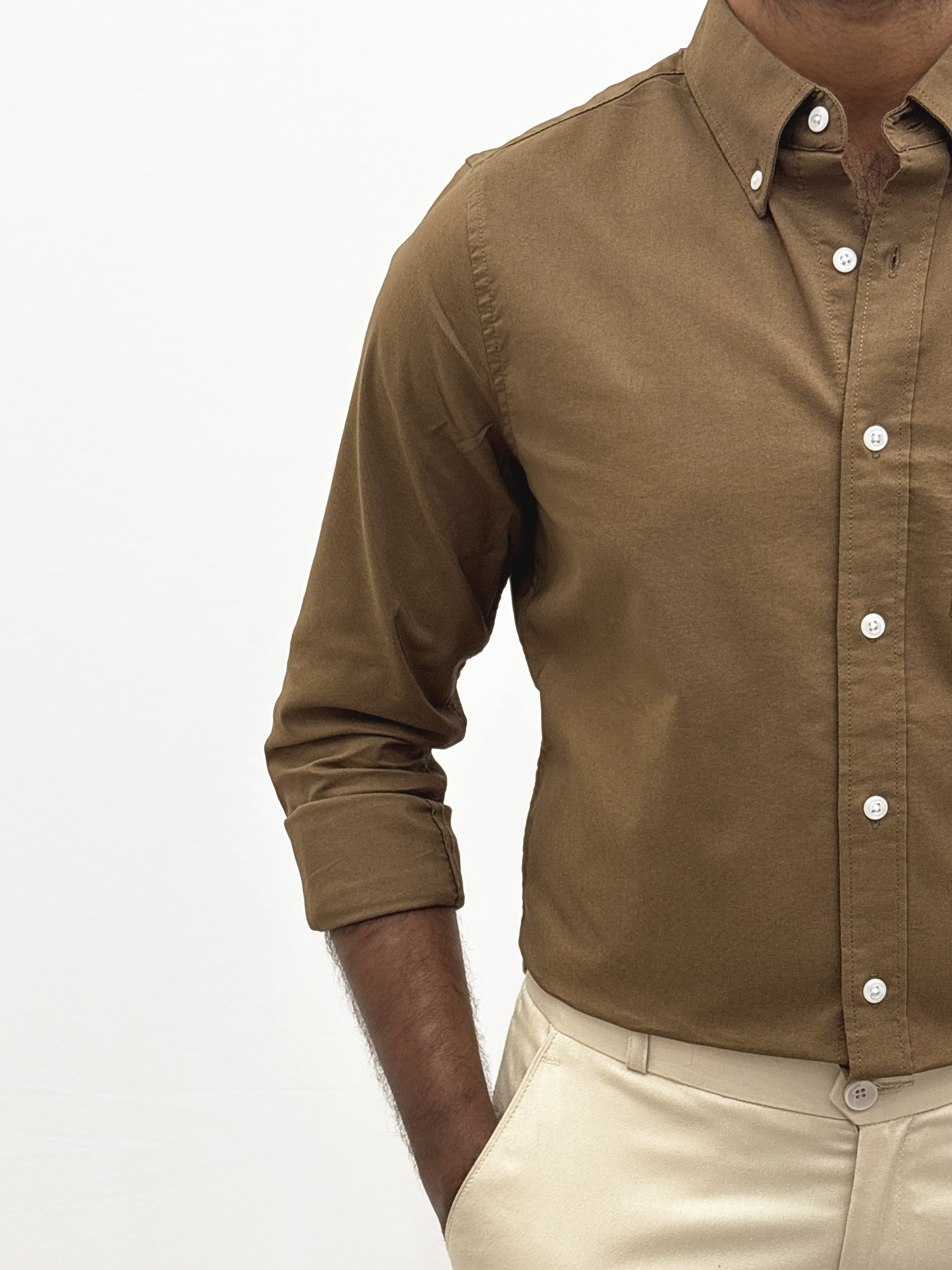 Brown Plain Oxford Shirt