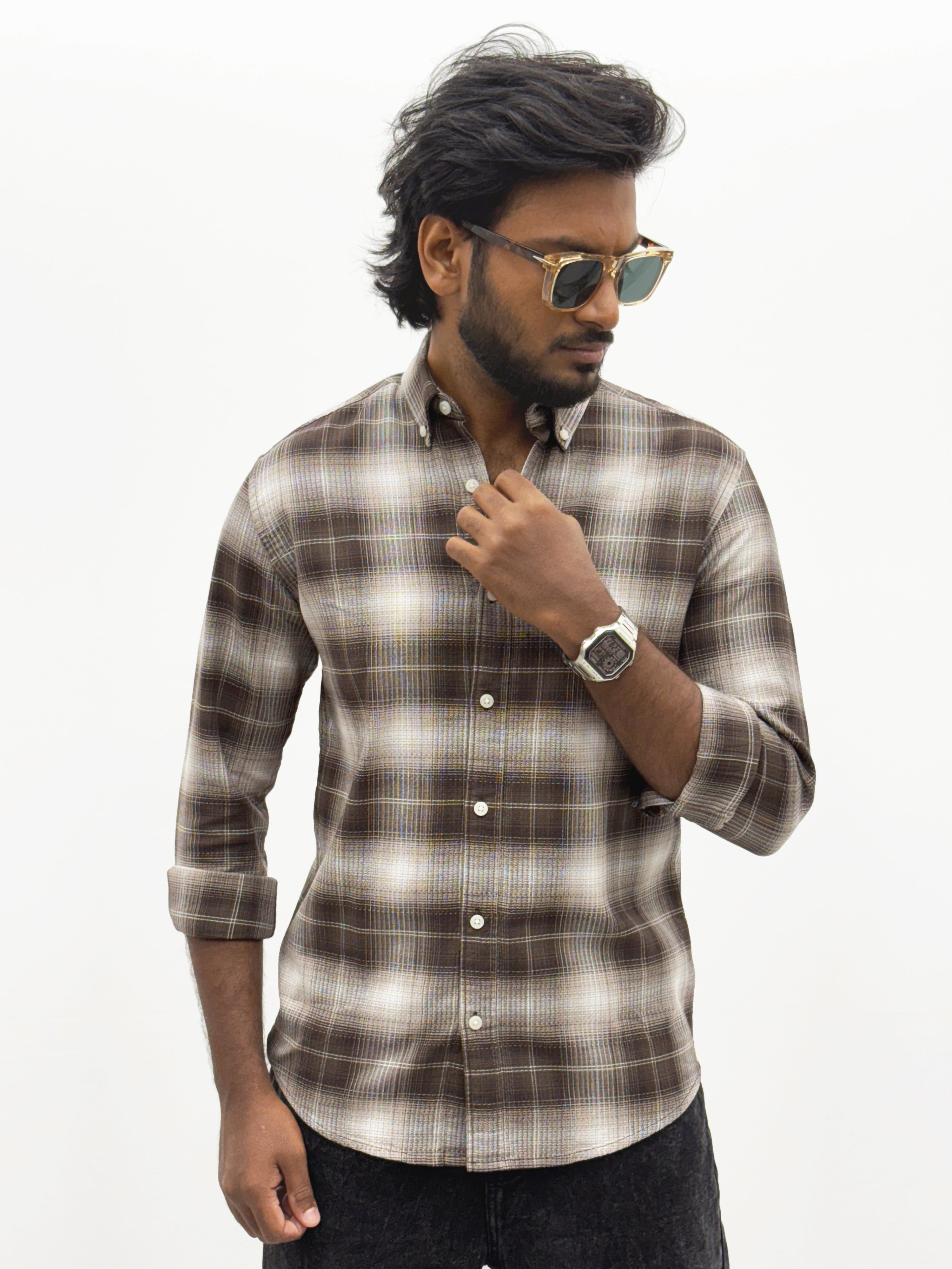 Brown White Flannel Shirt