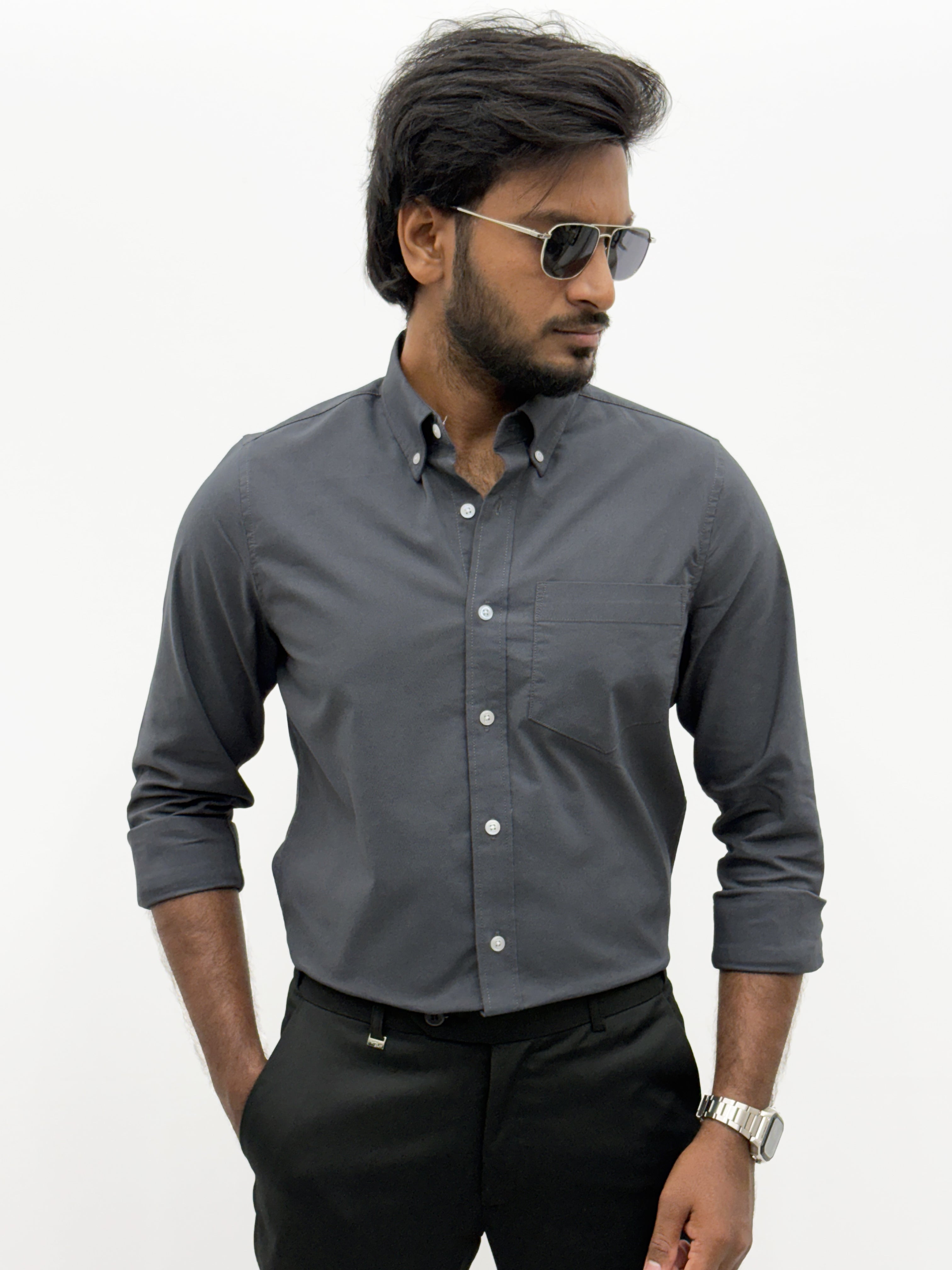 Charcoal Plain Oxford Shirt