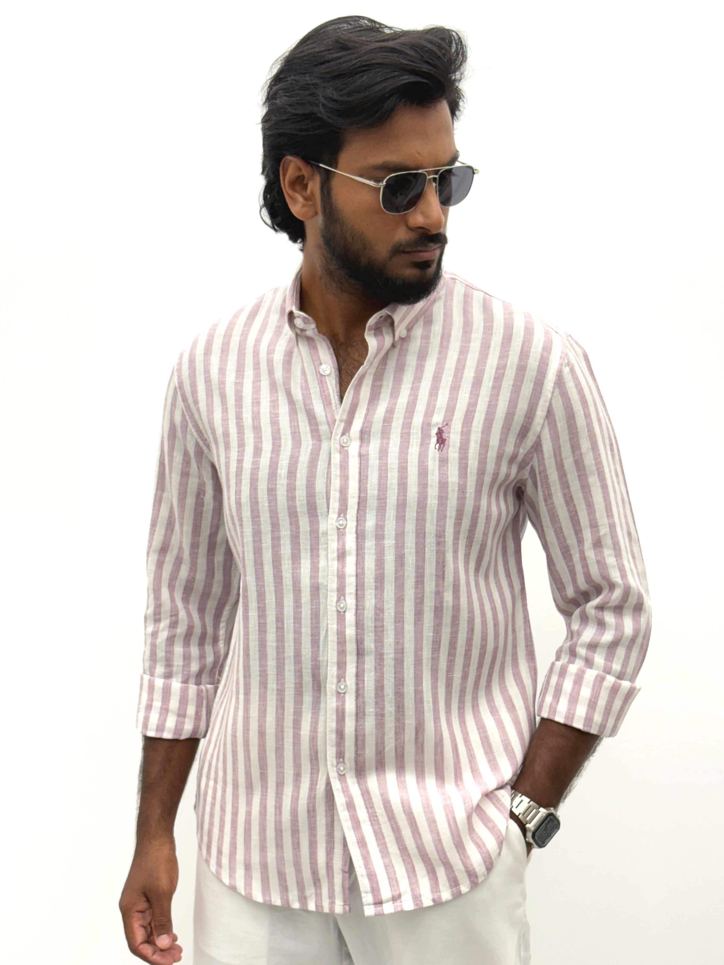 Pink Linen Stripe Shirt