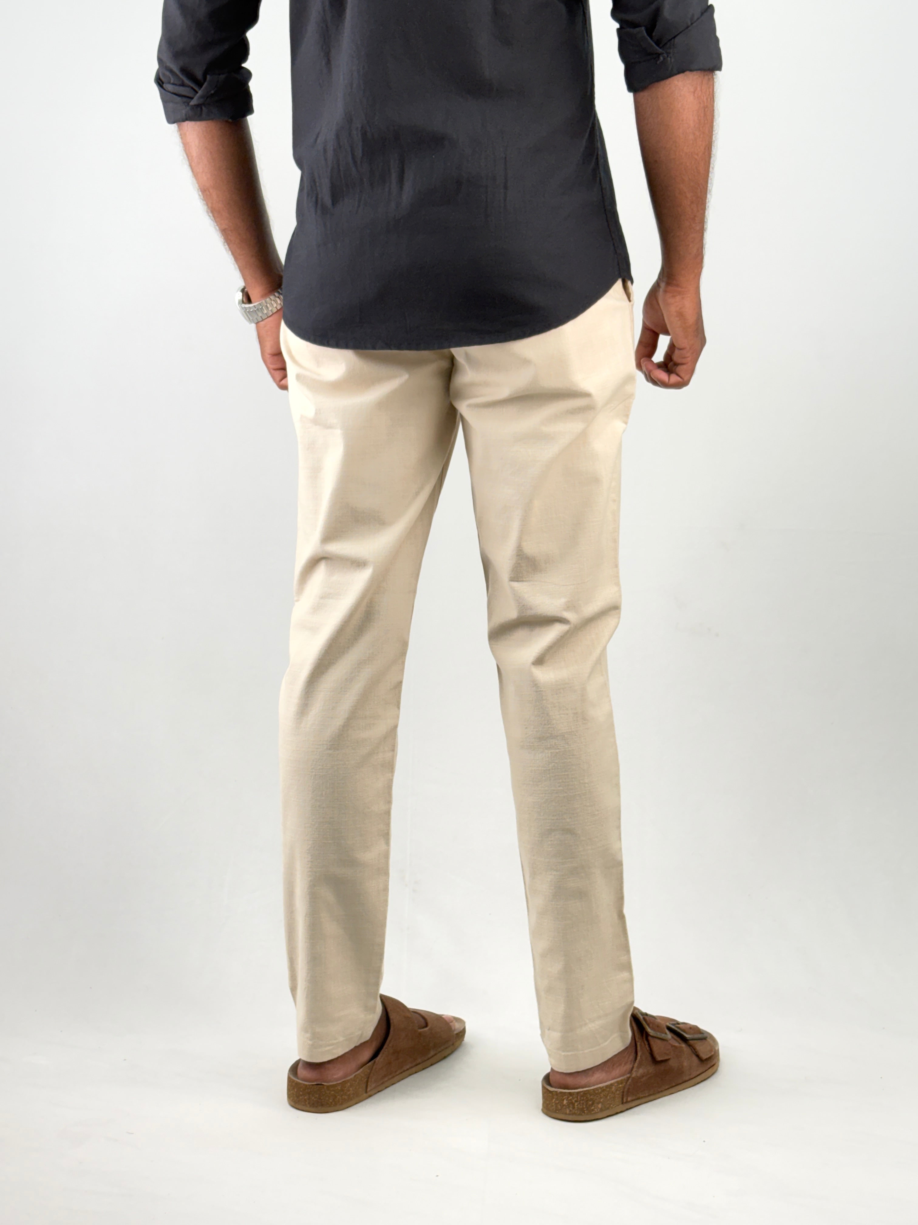 Cream Slim Fit Linen Pant