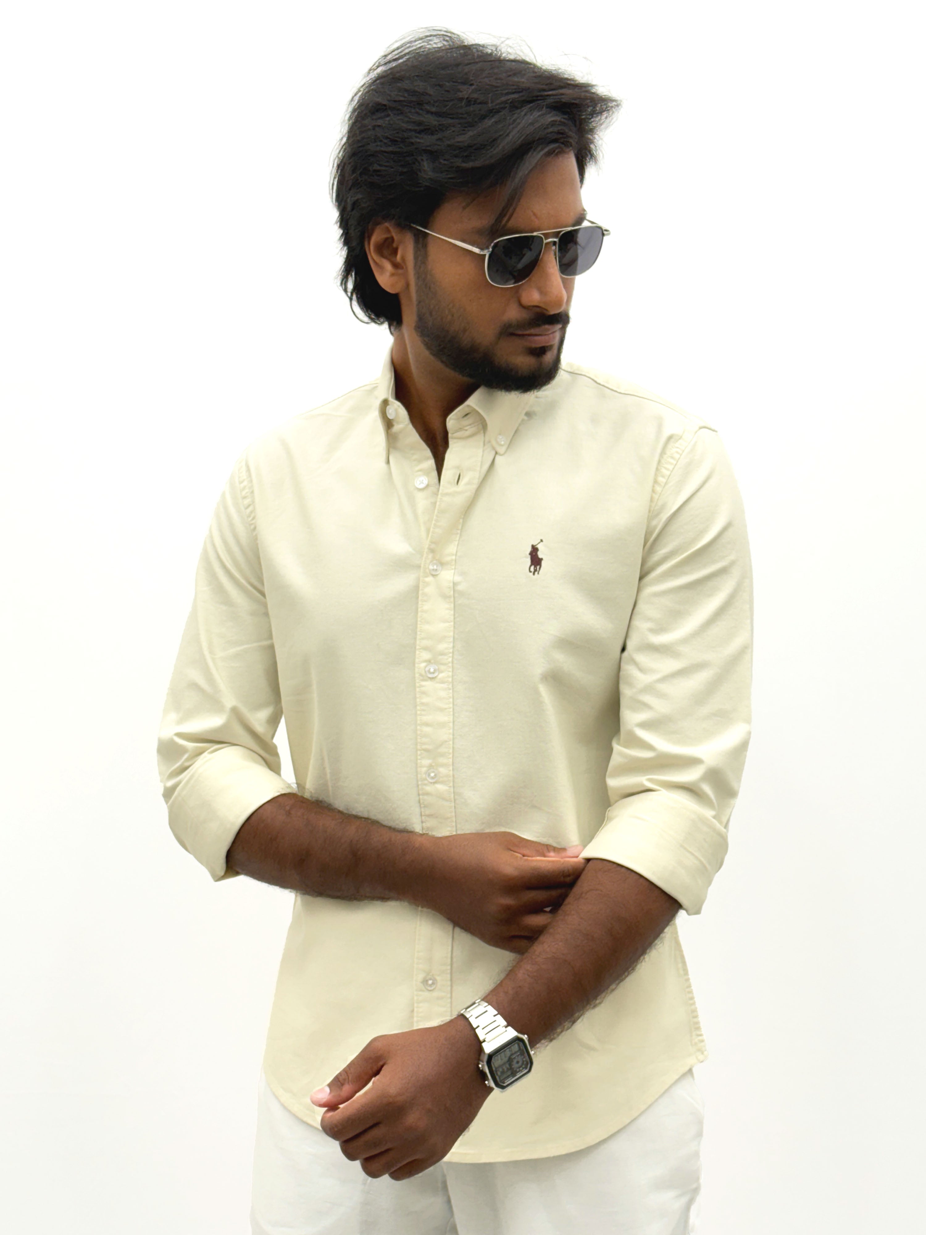 Cream Plain Oxford Shirt