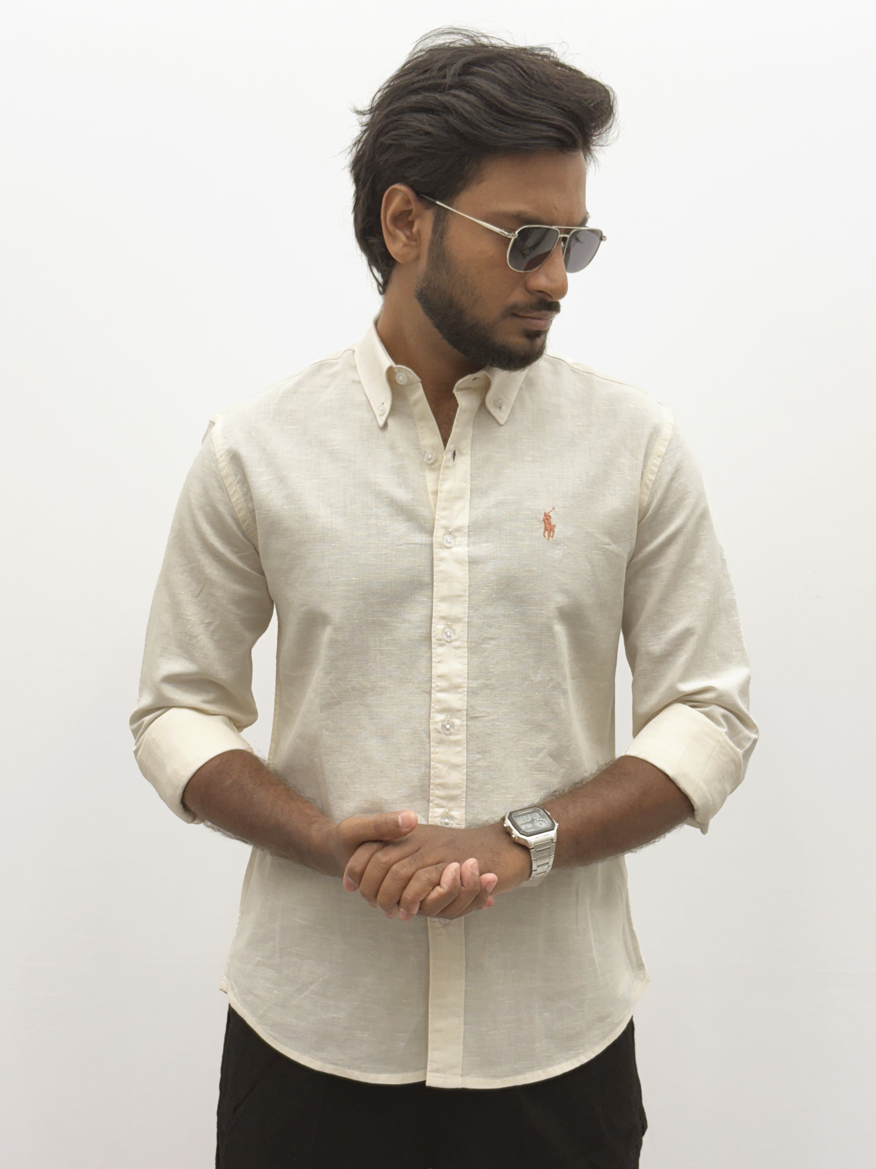 Cream Plain Linen Shirt