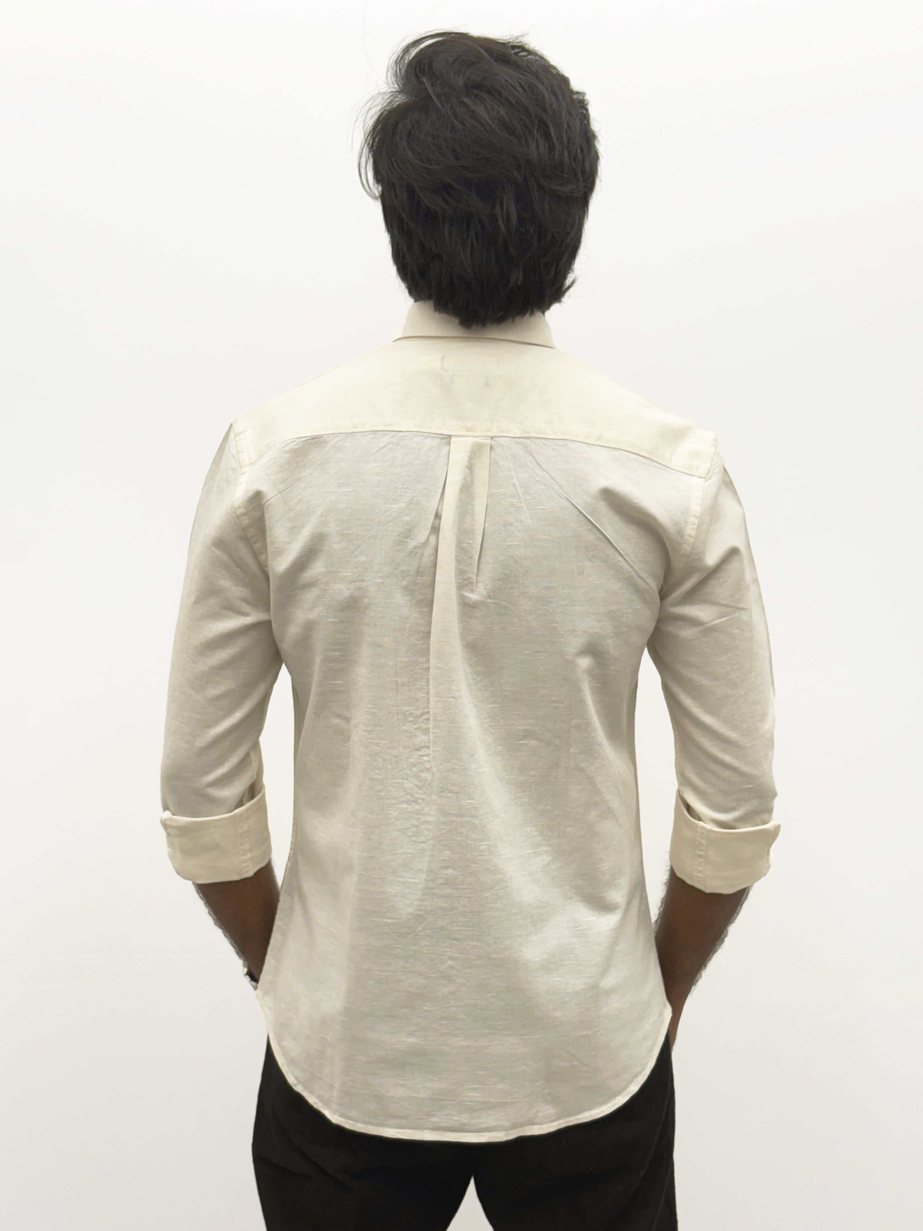 Cream Plain Linen Shirt