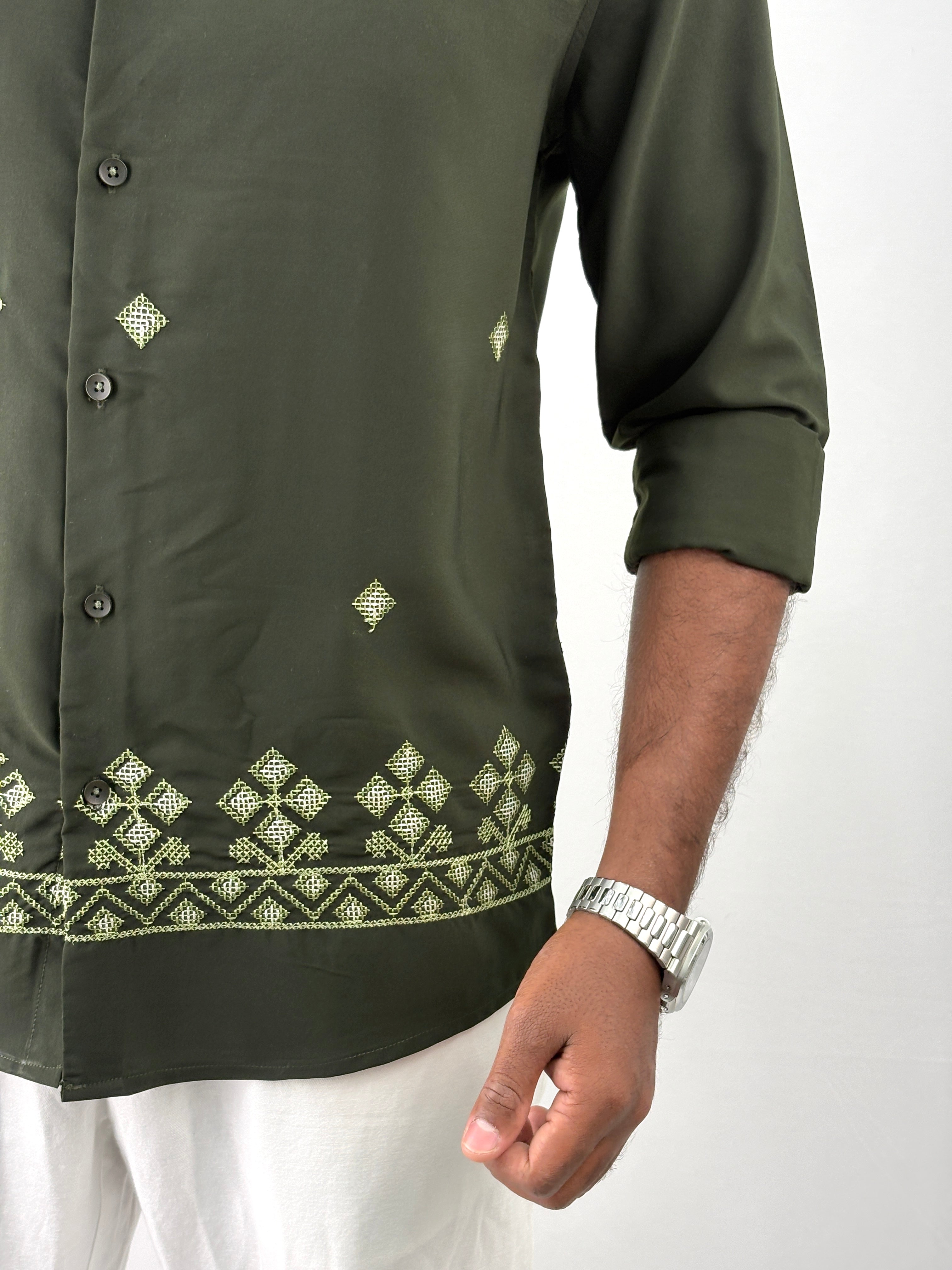 Dark Green Embroidery Shirt