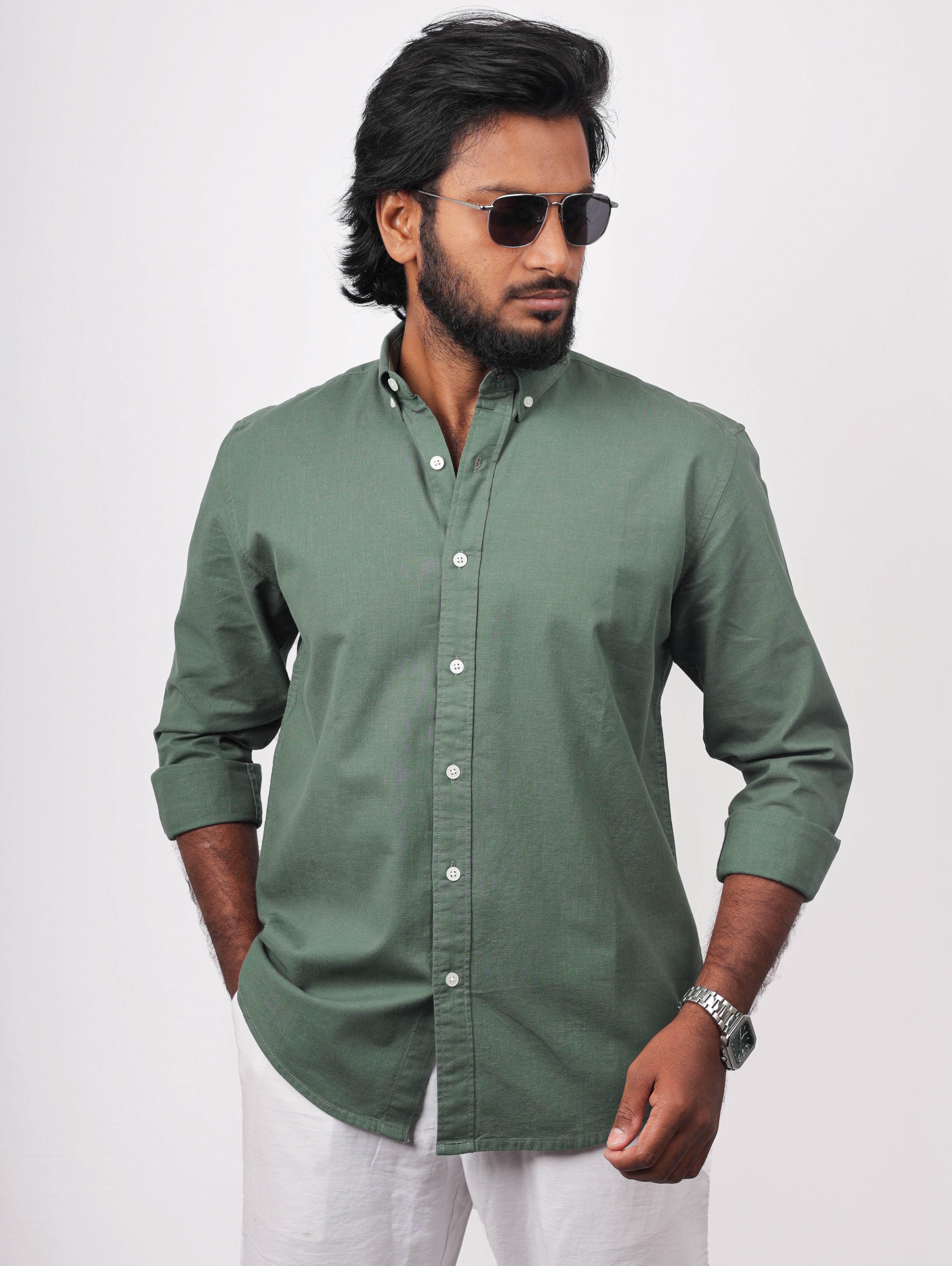 Dark Green Linen Shirt