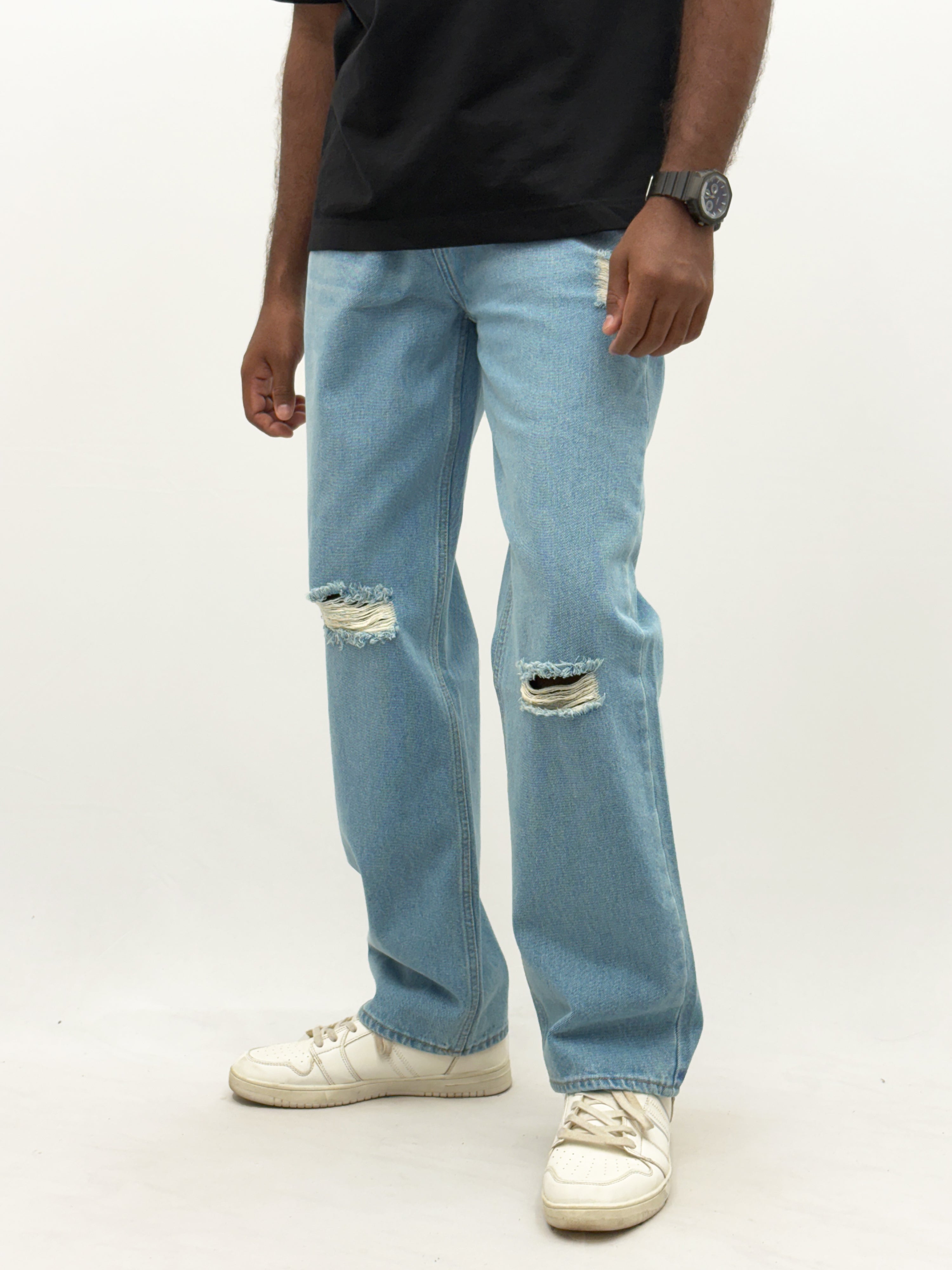 Blue Torn Baggy Jeans