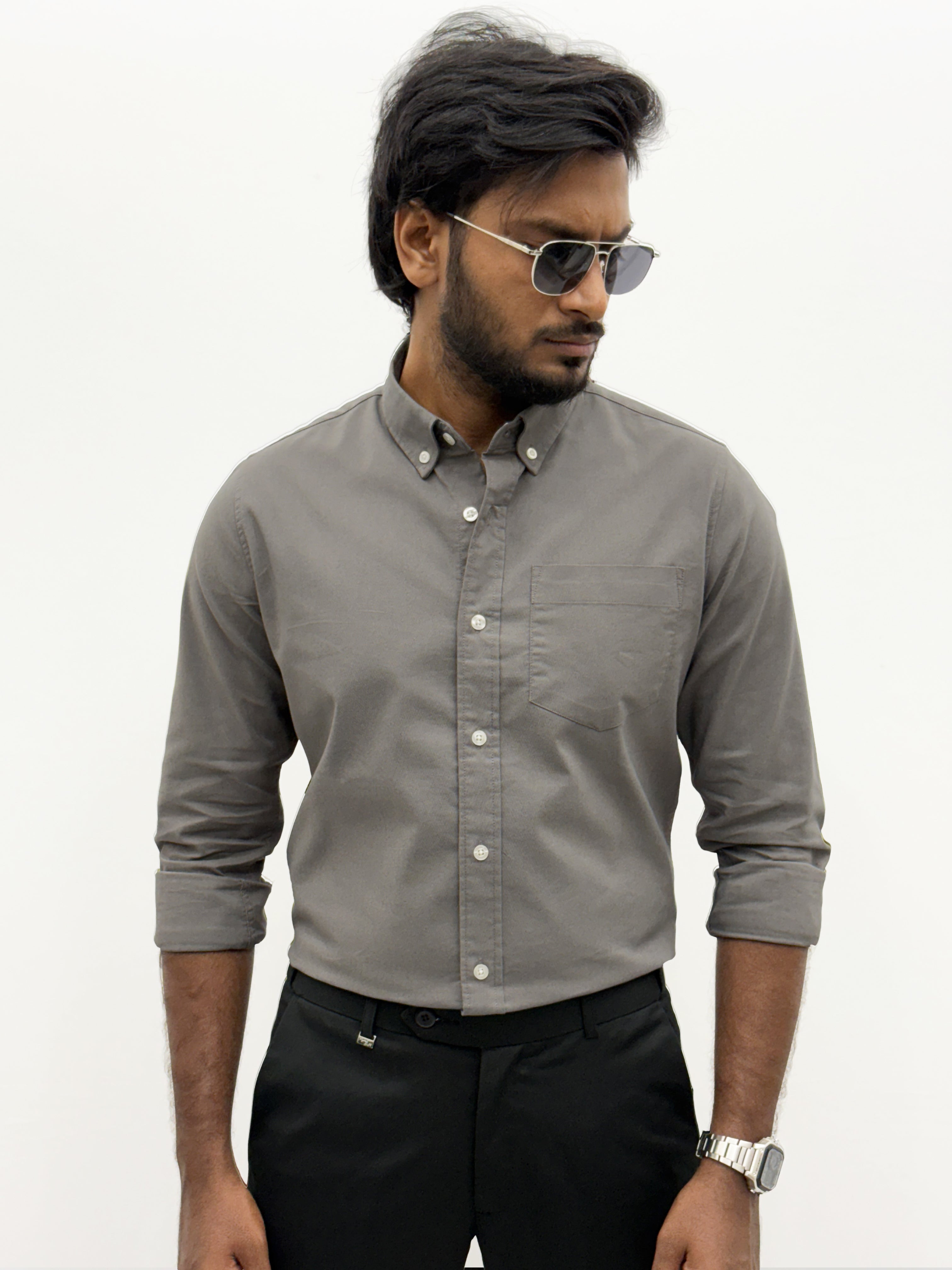 Dark Grey Plain Oxford Shirt