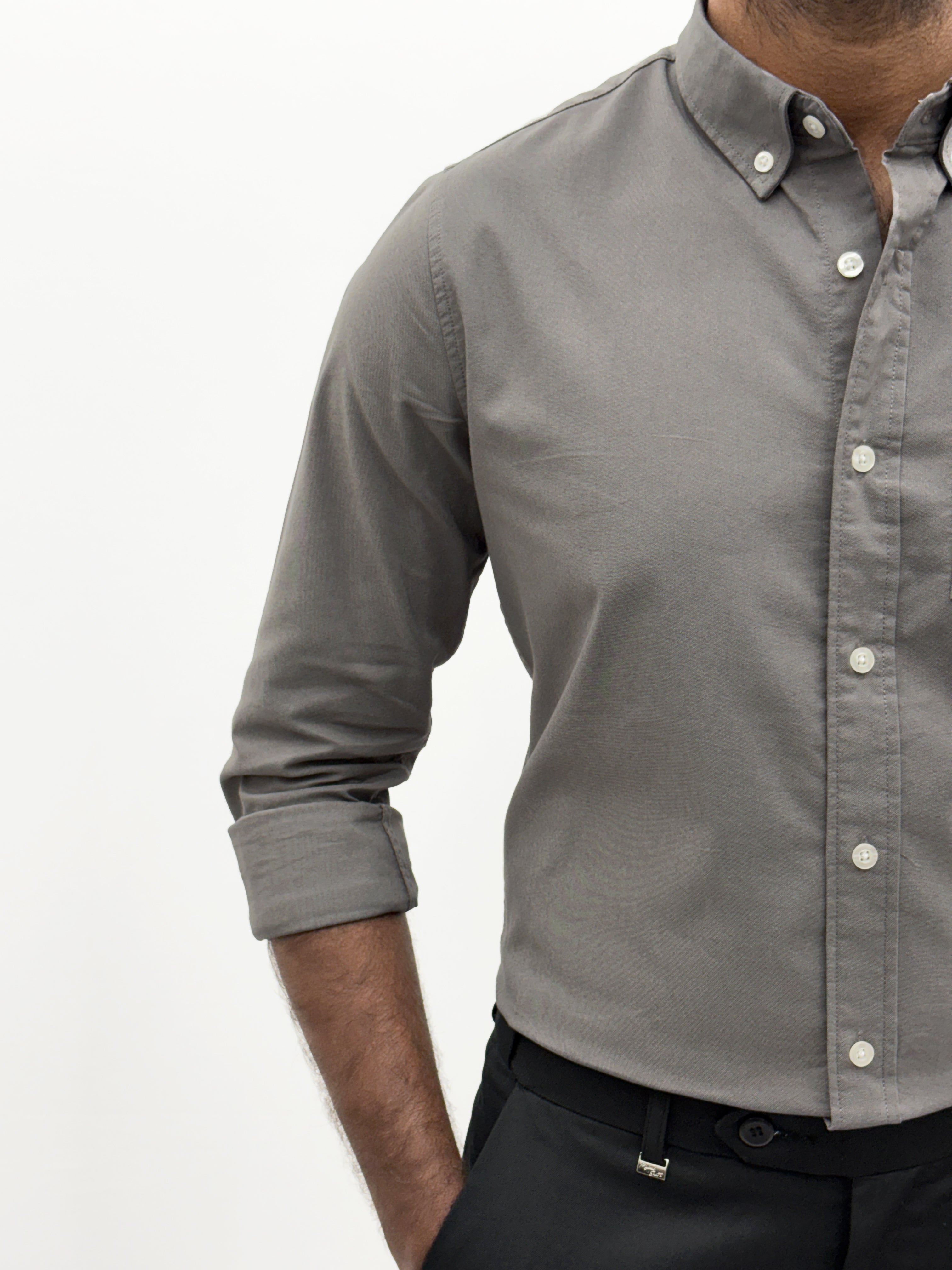 Dark Grey Plain Oxford Shirt