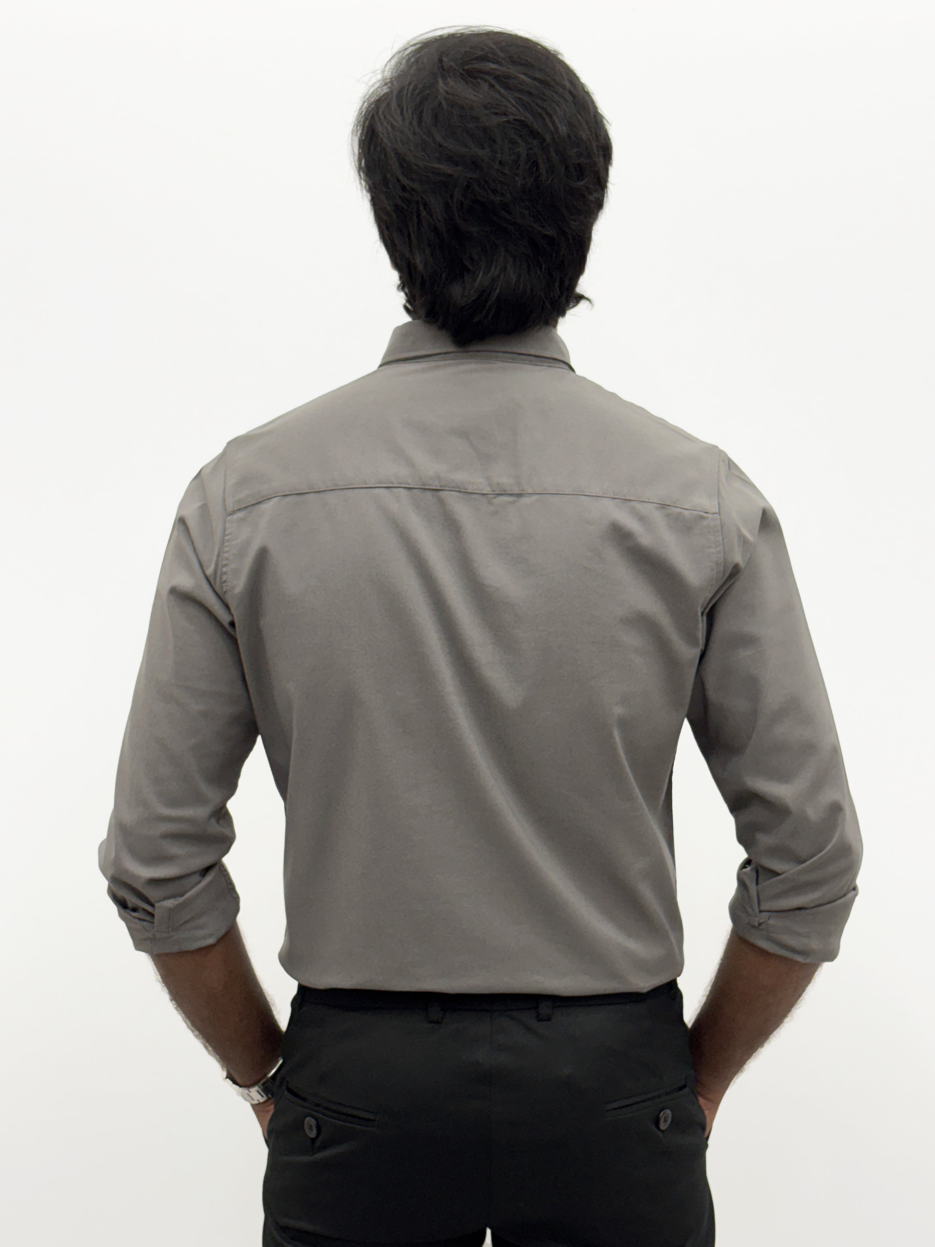 Dark Grey Plain Oxford Shirt