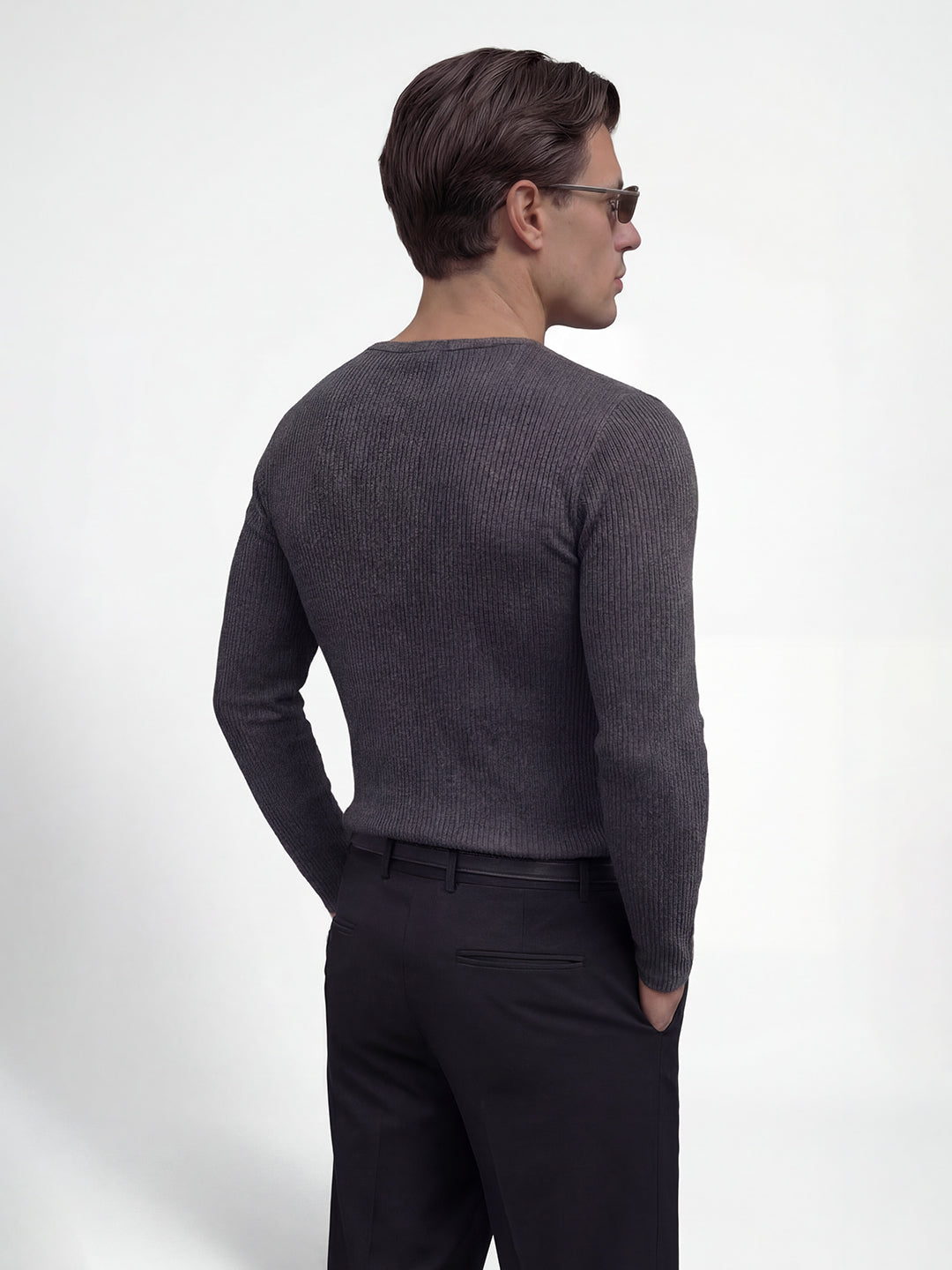 Charcoal Ribbed Henley Long Sleeve T-Shirt