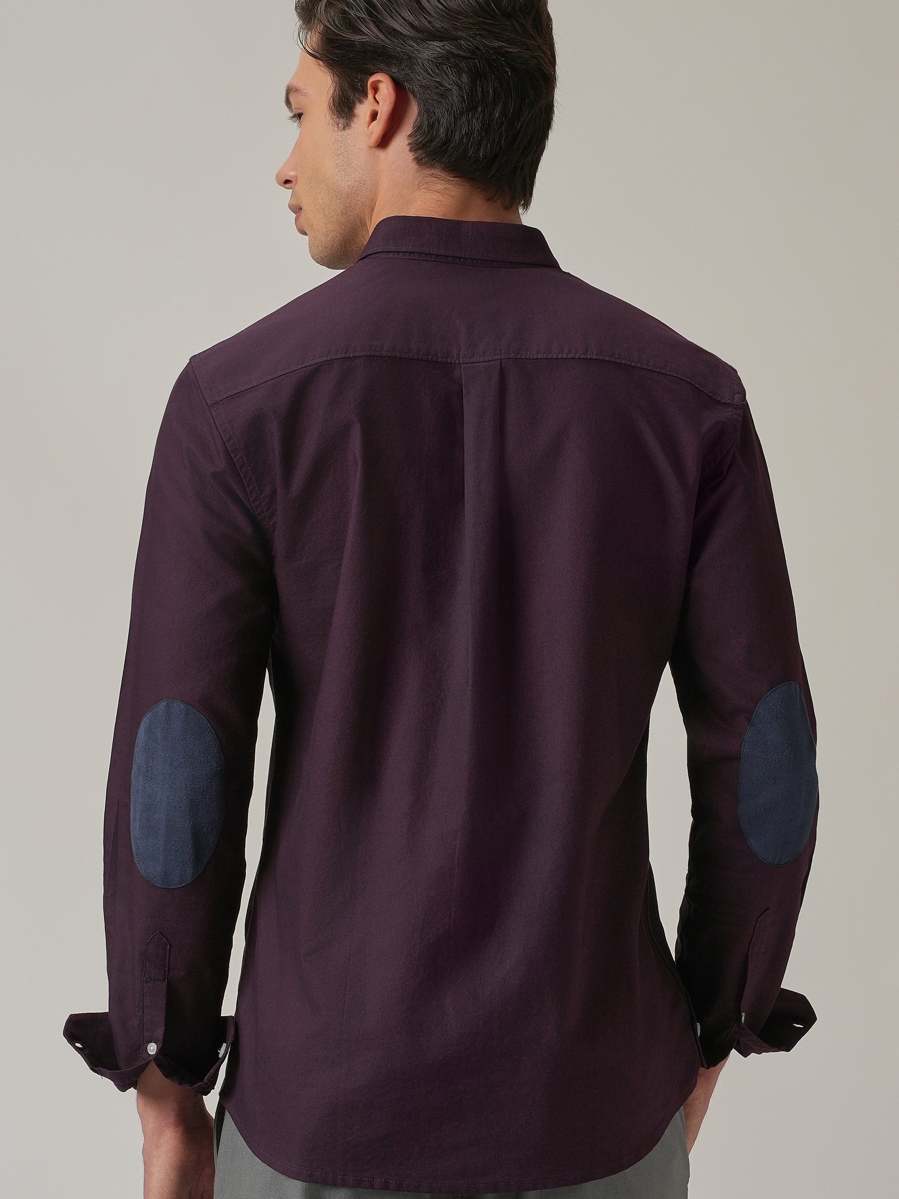 Dark Purple Plain Elbow Patch Shirt