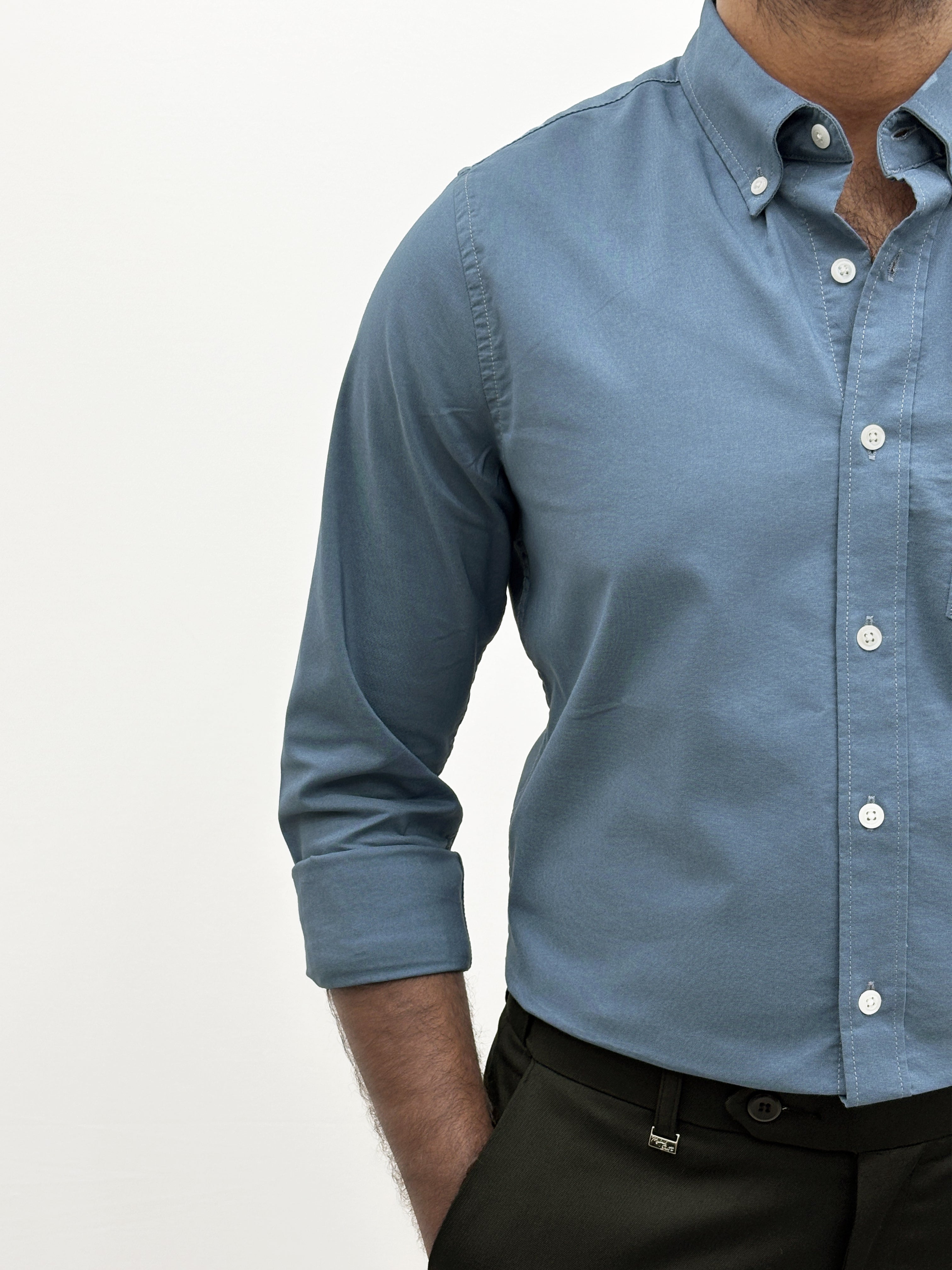 Aero Blue Plain Oxford Shirt