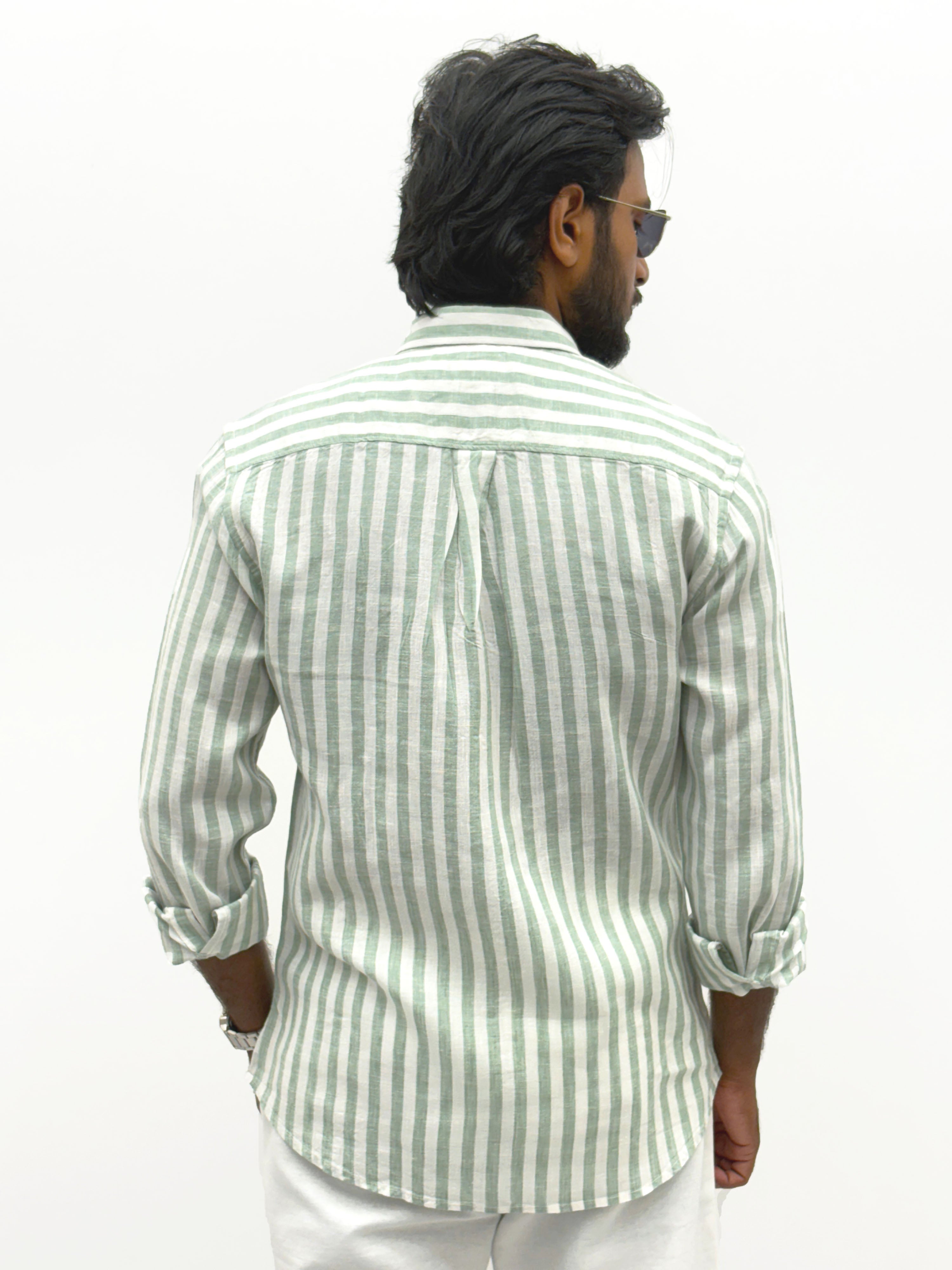 Green Linen Stripe Shirt