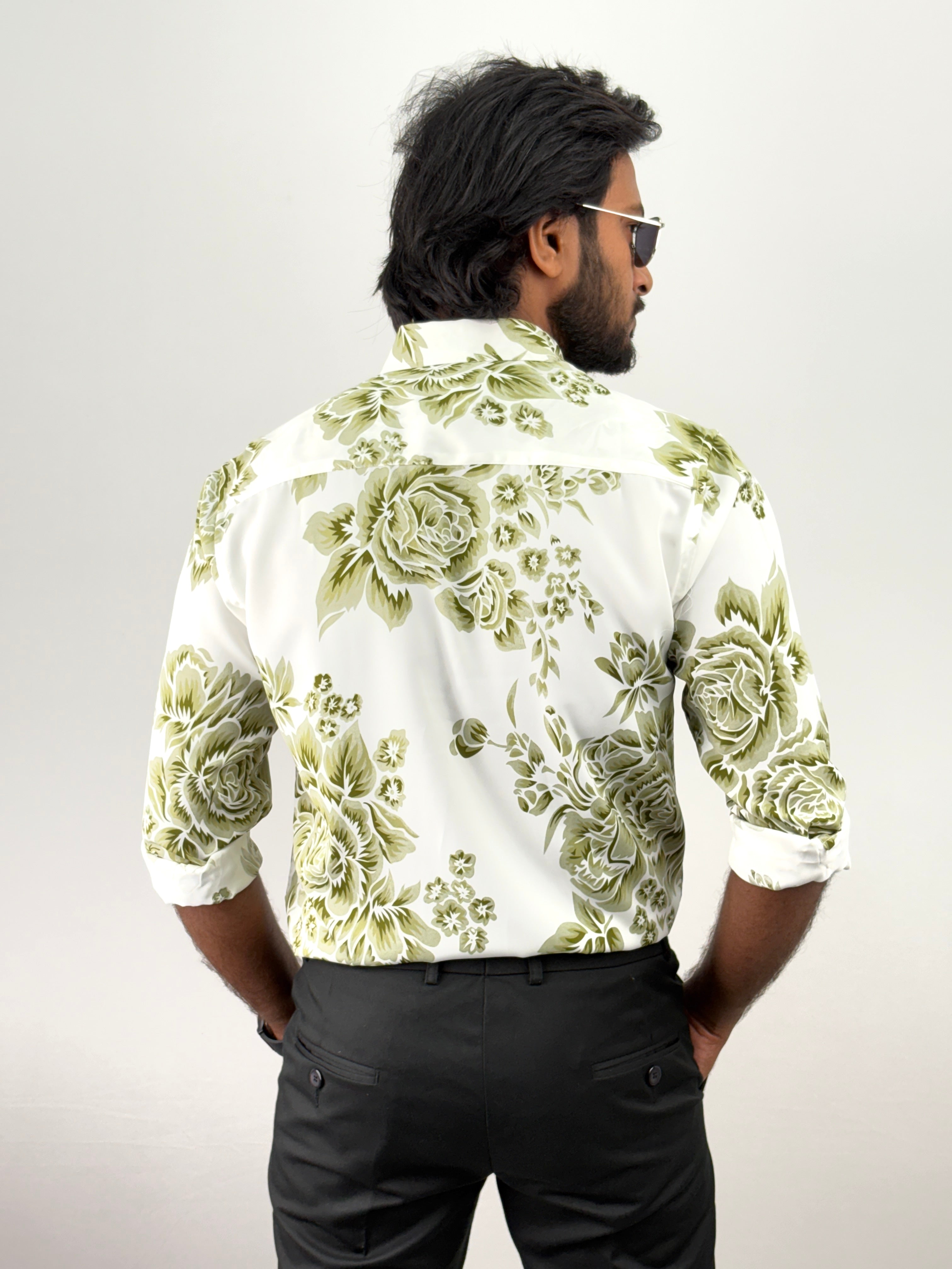 Green White Retro Printed Shirt