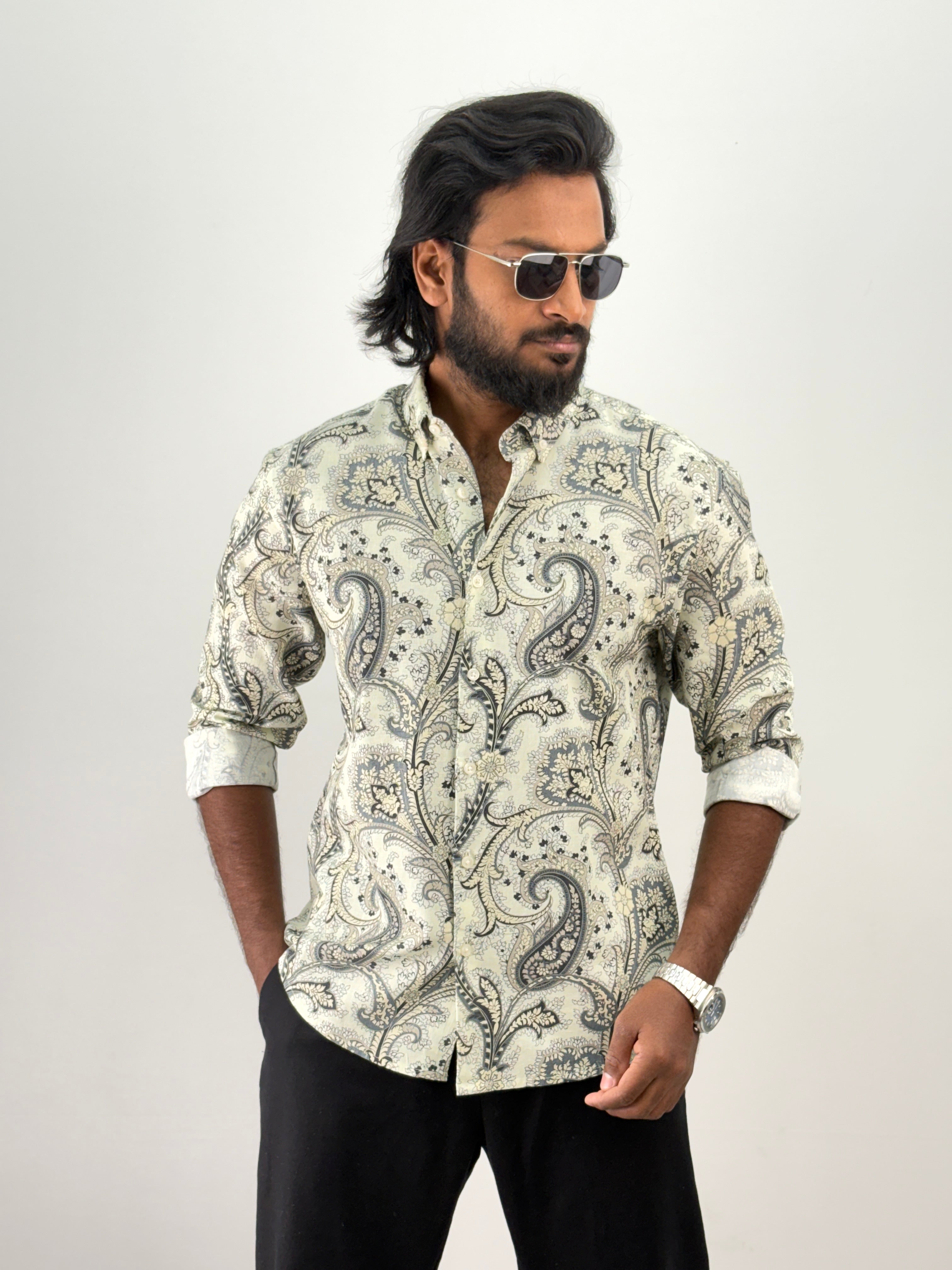 Grey Linen Printed Shirt