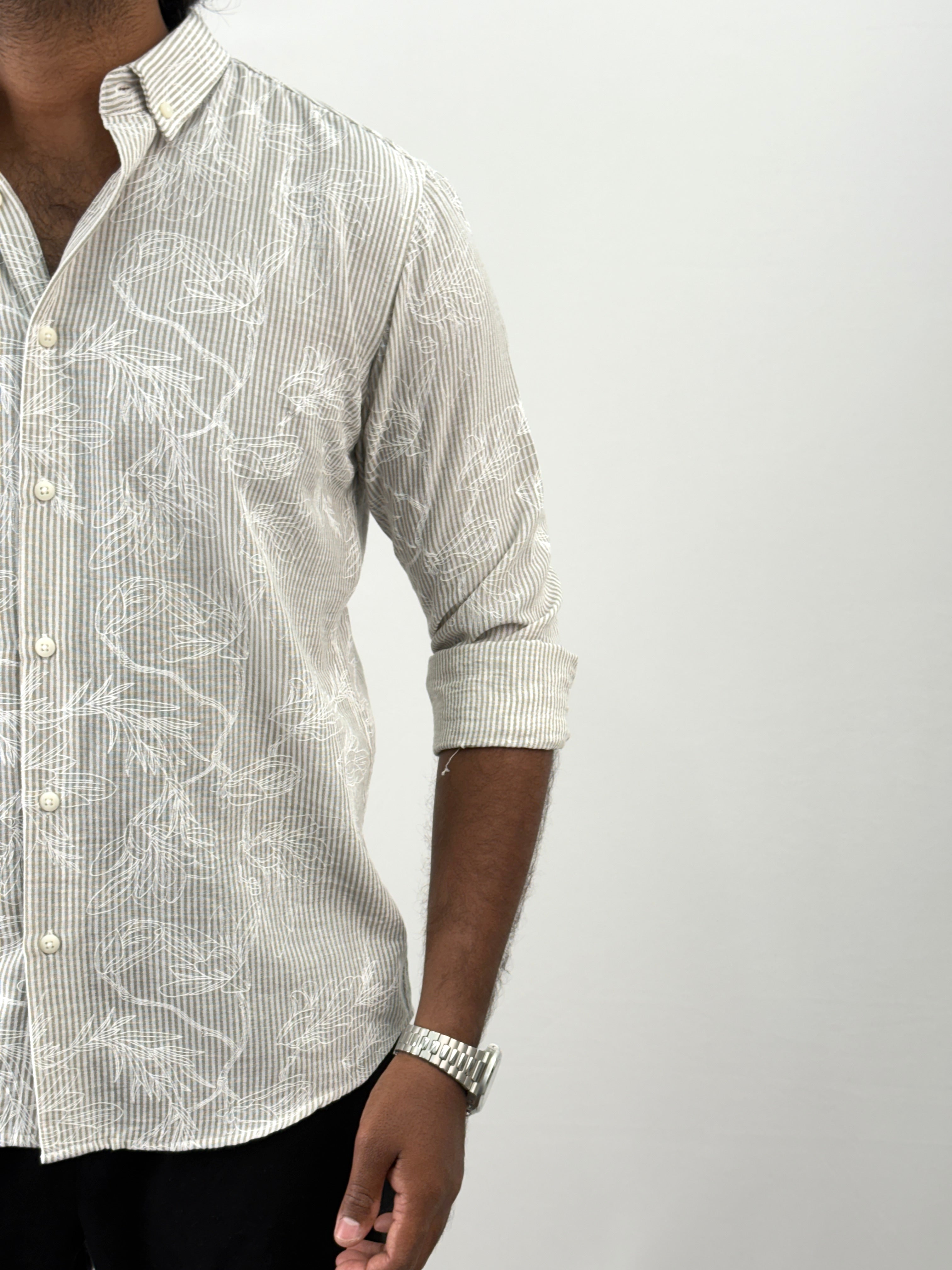 Grey Printed Stripe Shirt