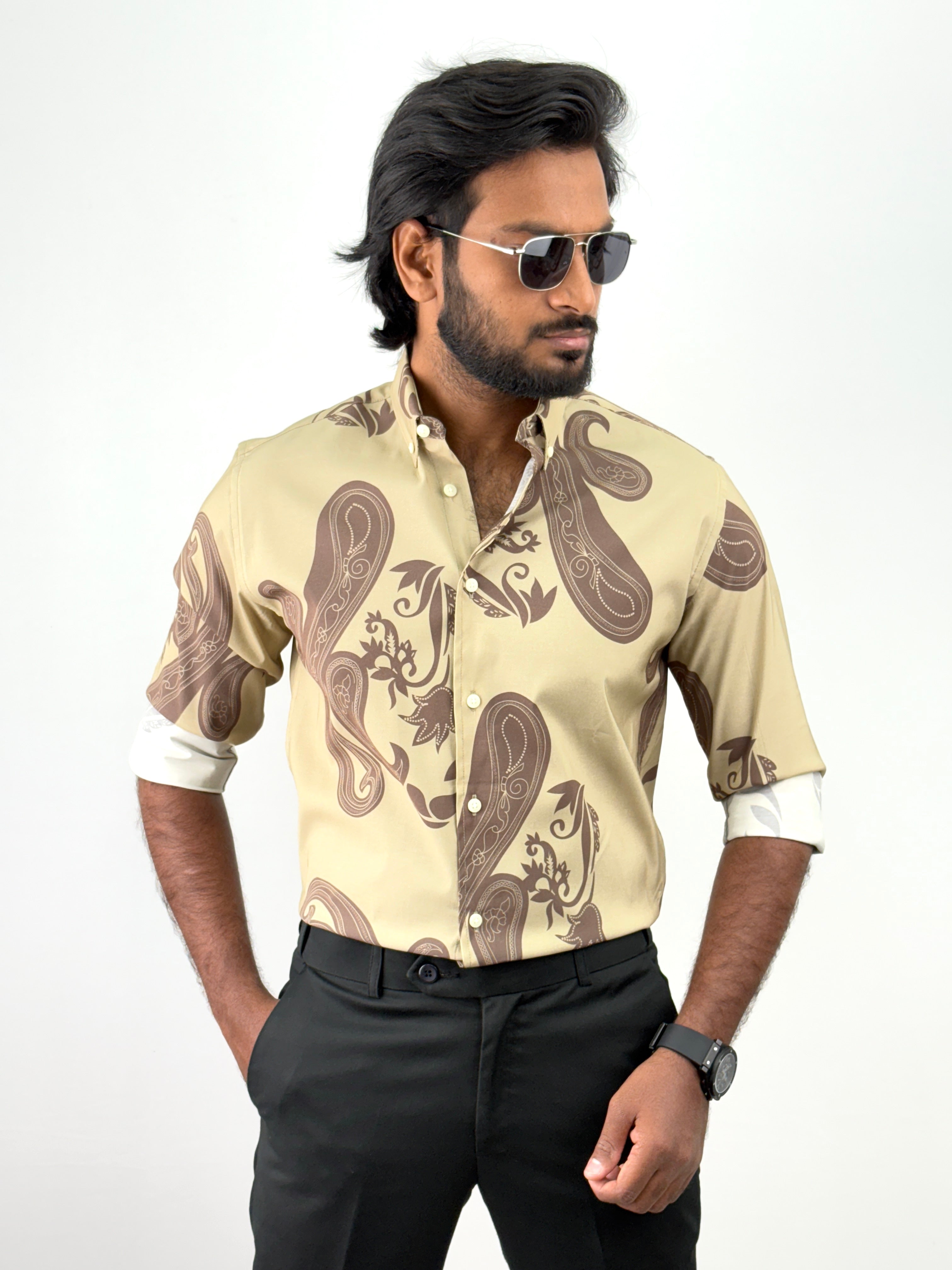 Khaki Retro Printed Shirt