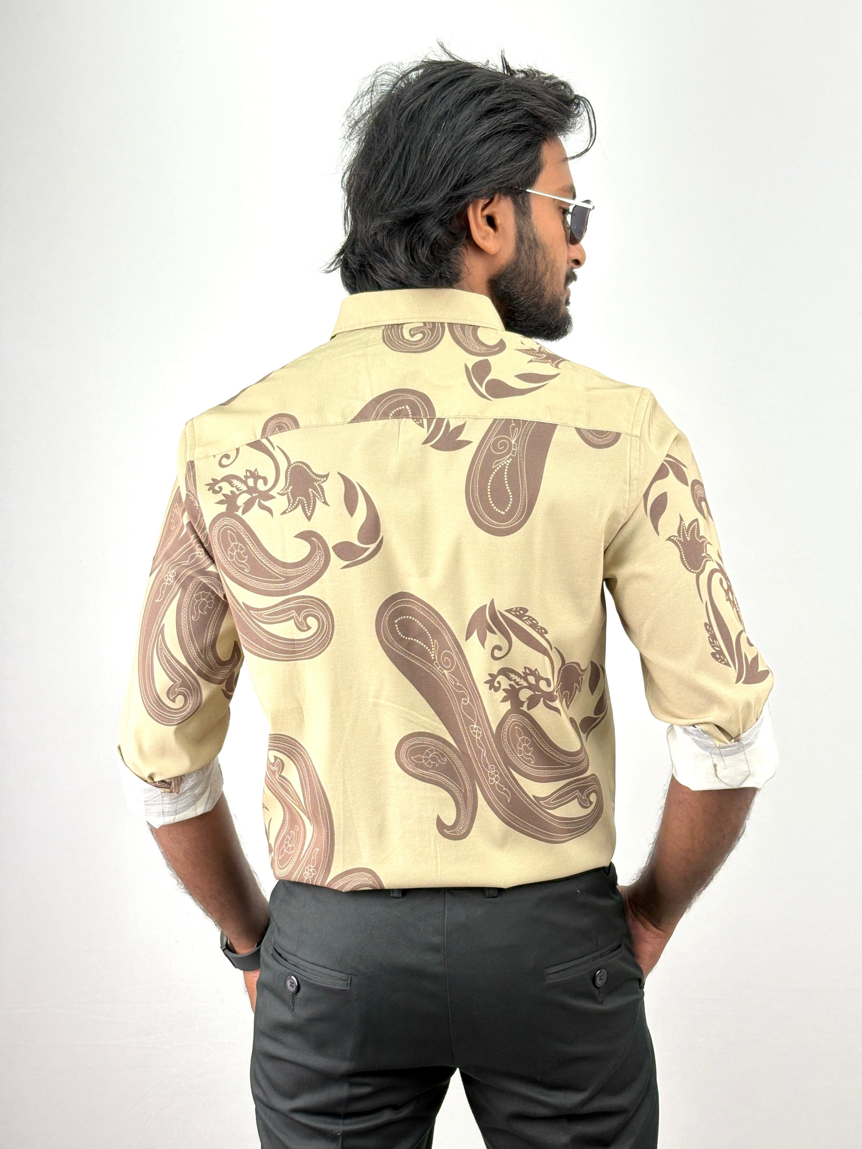 Khaki Retro Printed Shirt