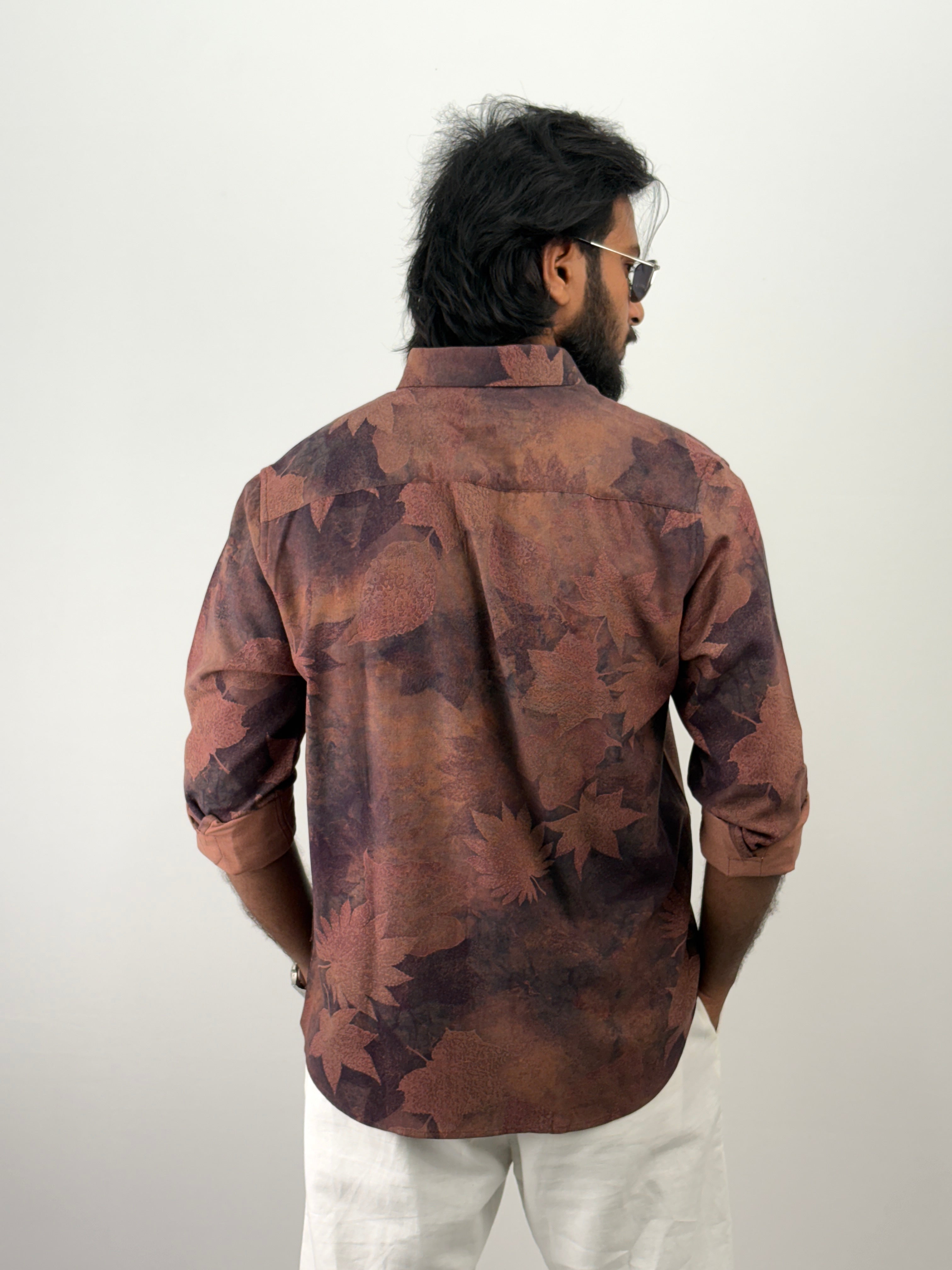 Light Brown Linen Printed Shirt