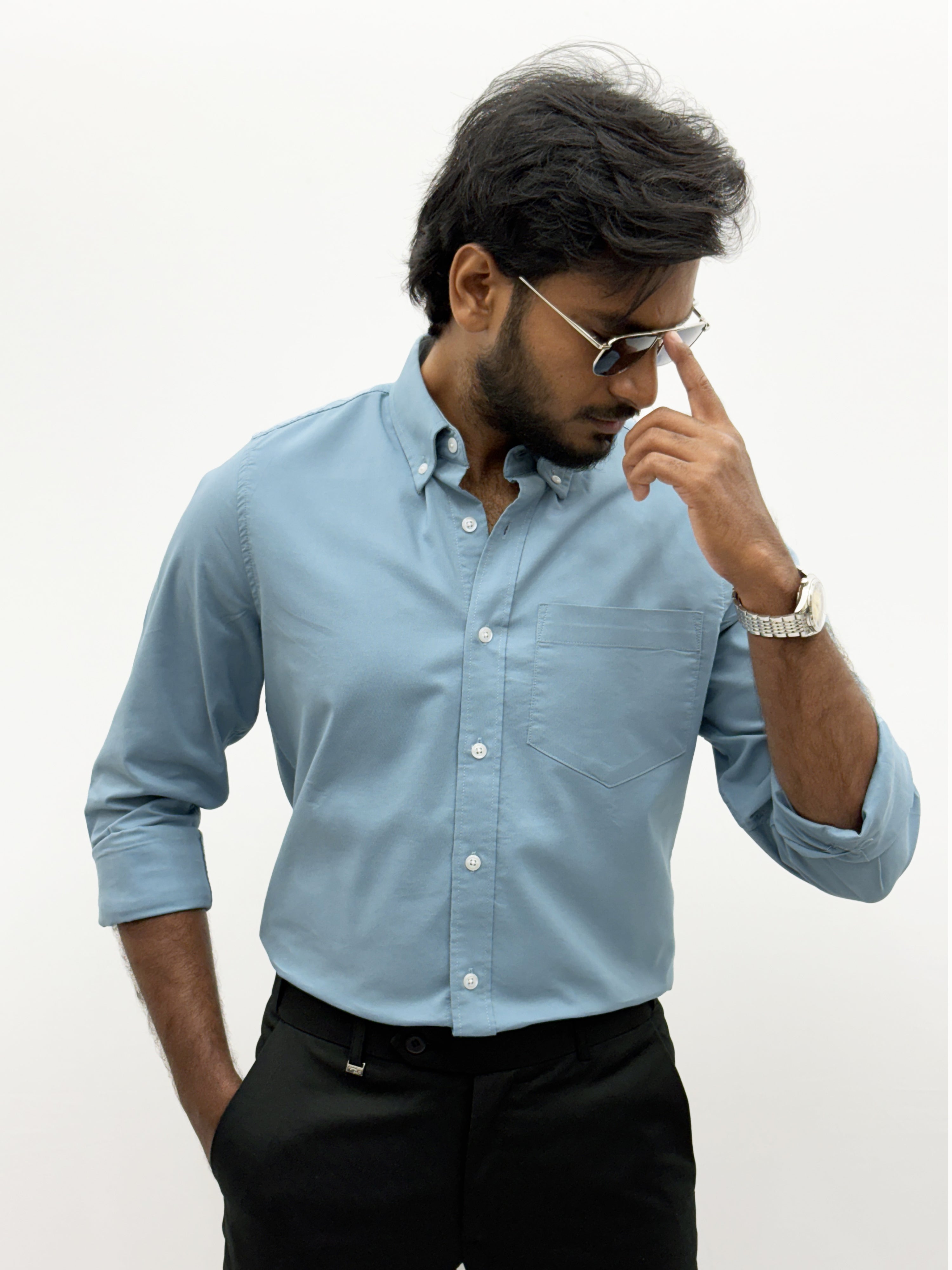 Light Blue Plain Oxford Shirt