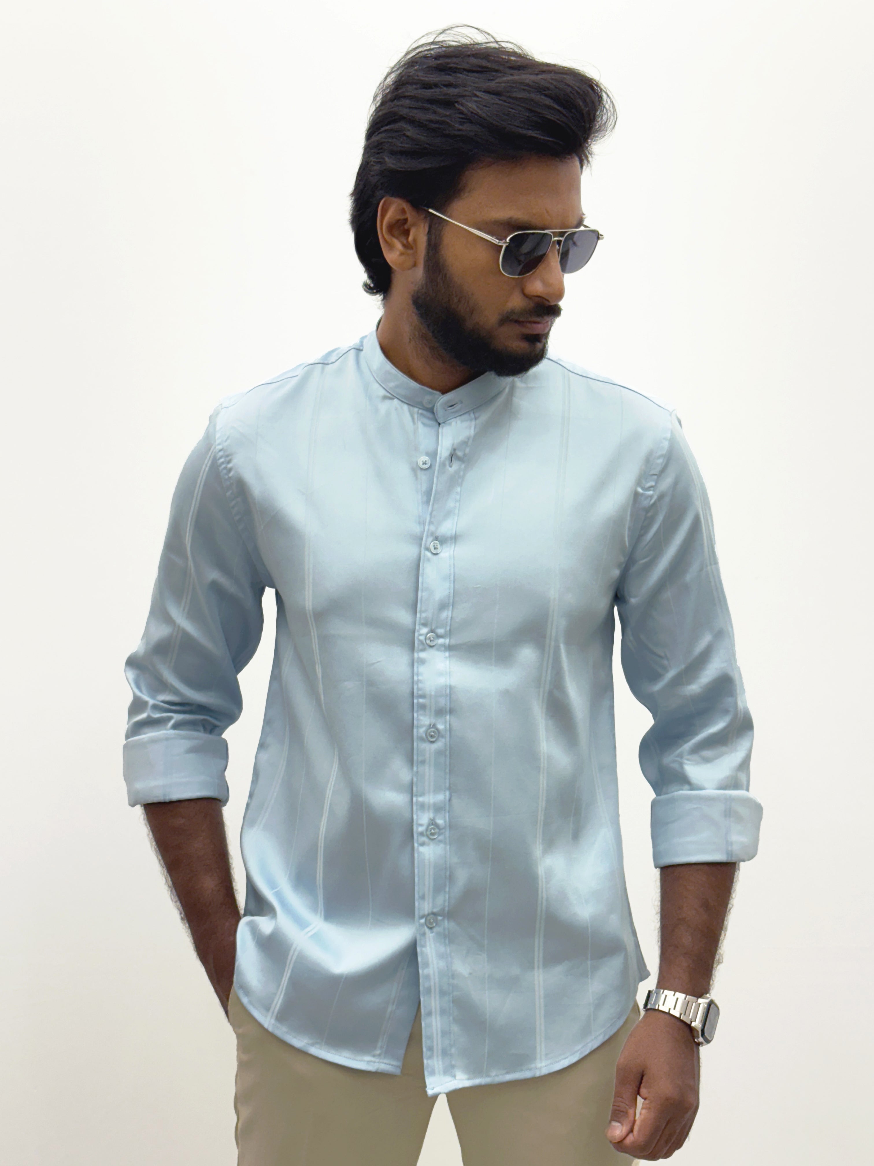 Light Blue Mandrian Collar Shirt