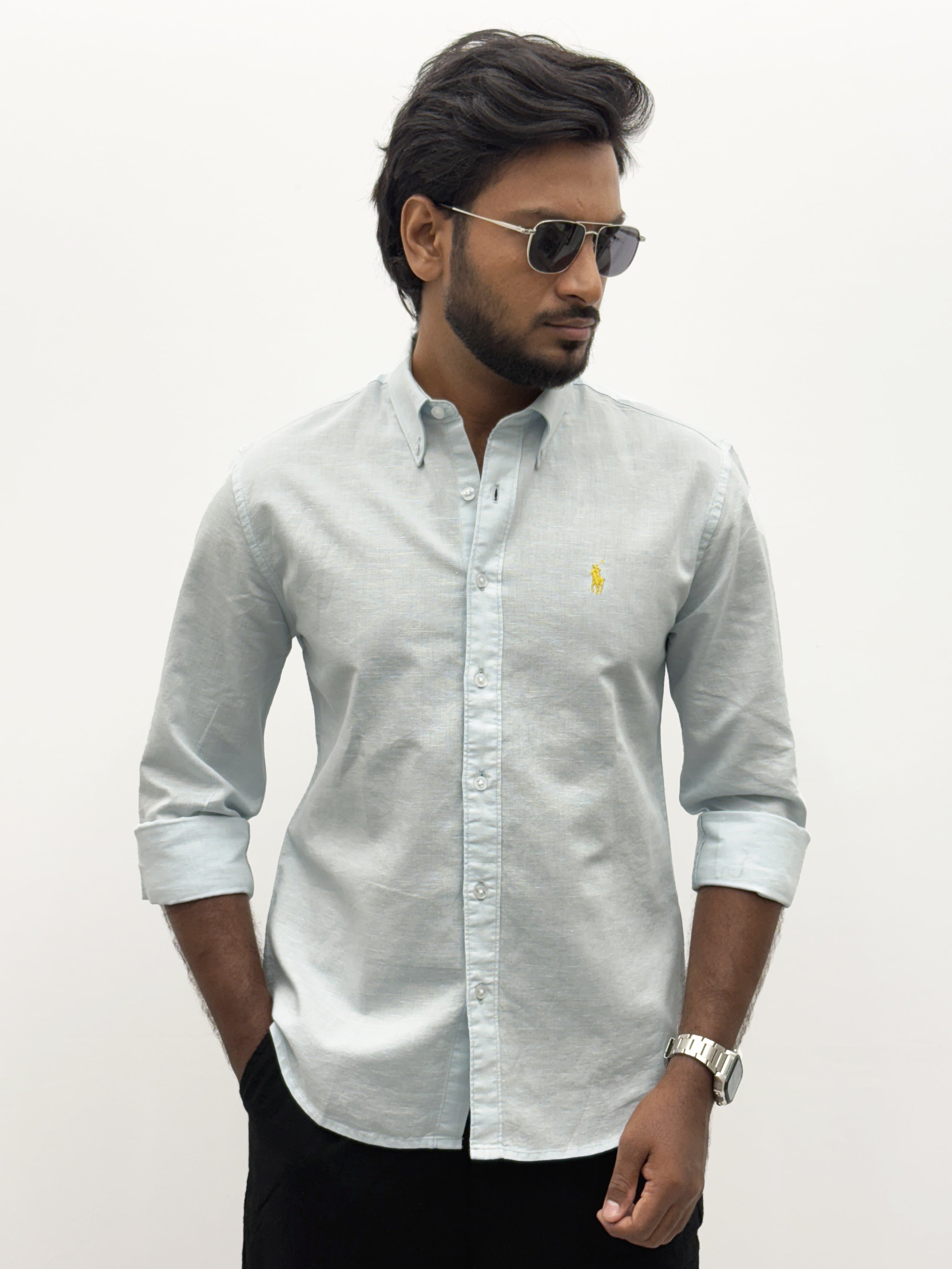 Light Blue Plain Linen Shirt