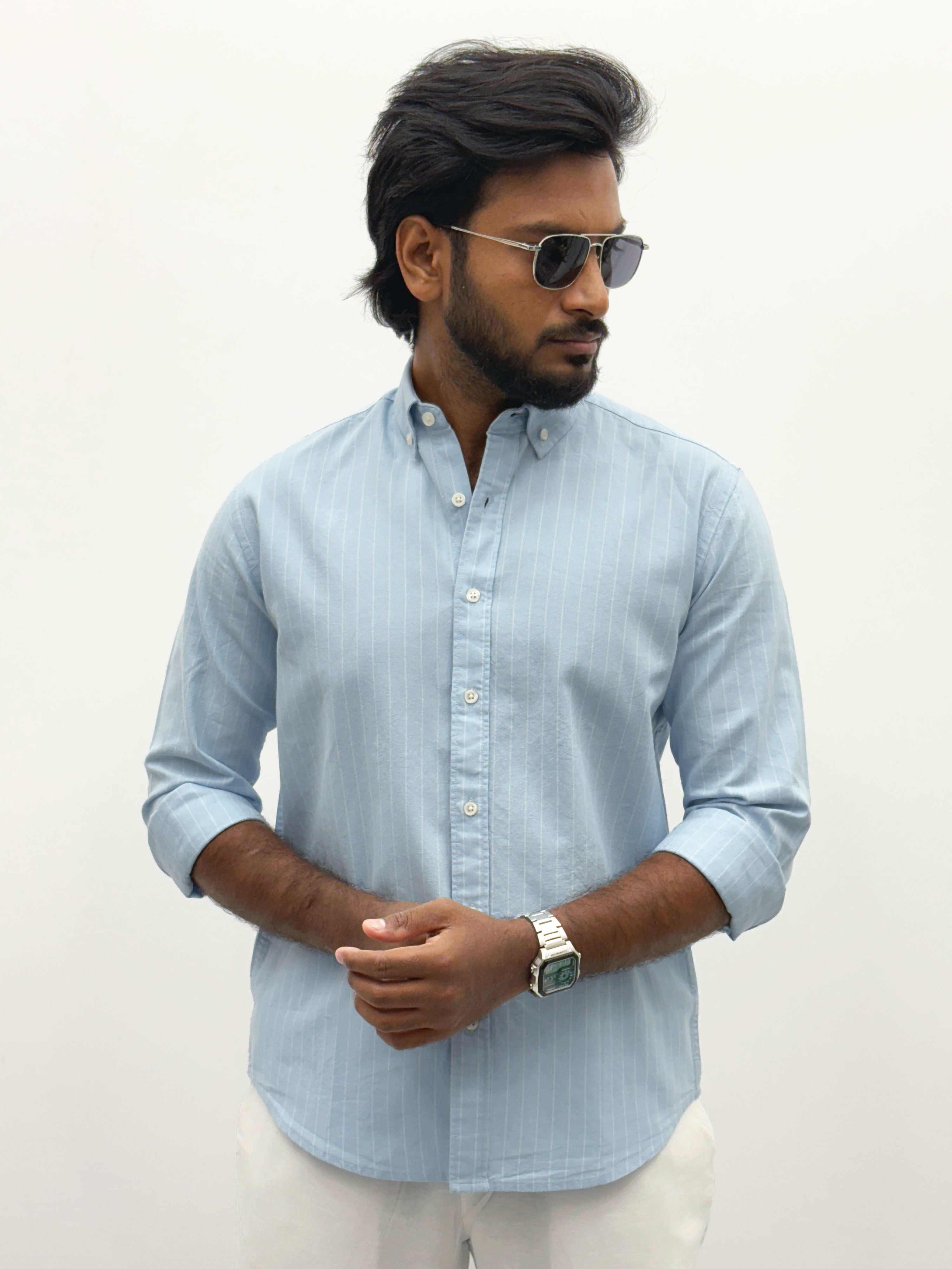 Powder Blue Oxford Stripe Shirt