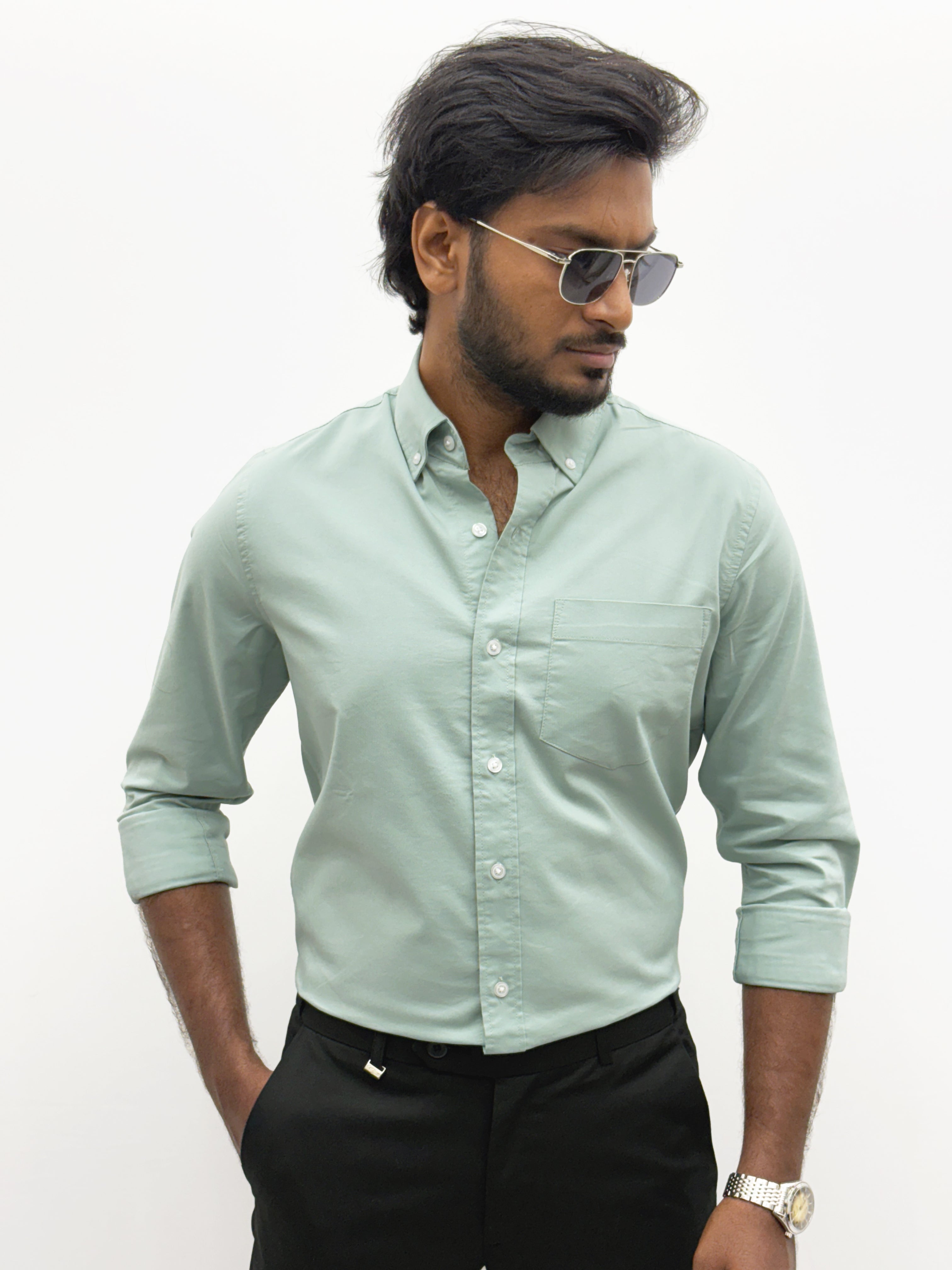 Light Green Plain Oxford Shirt