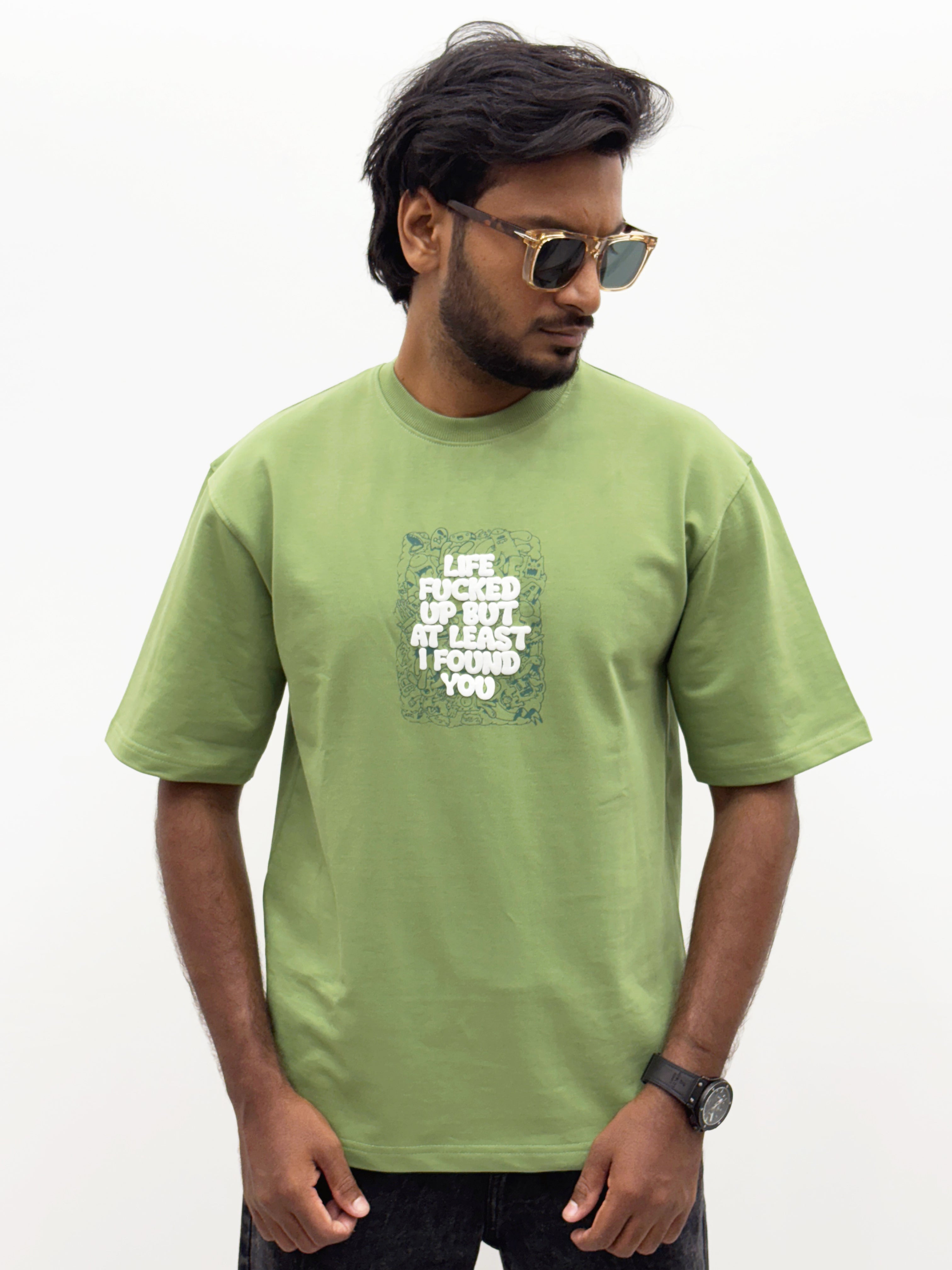 Light Green Oversize Back Print  T-Shirt