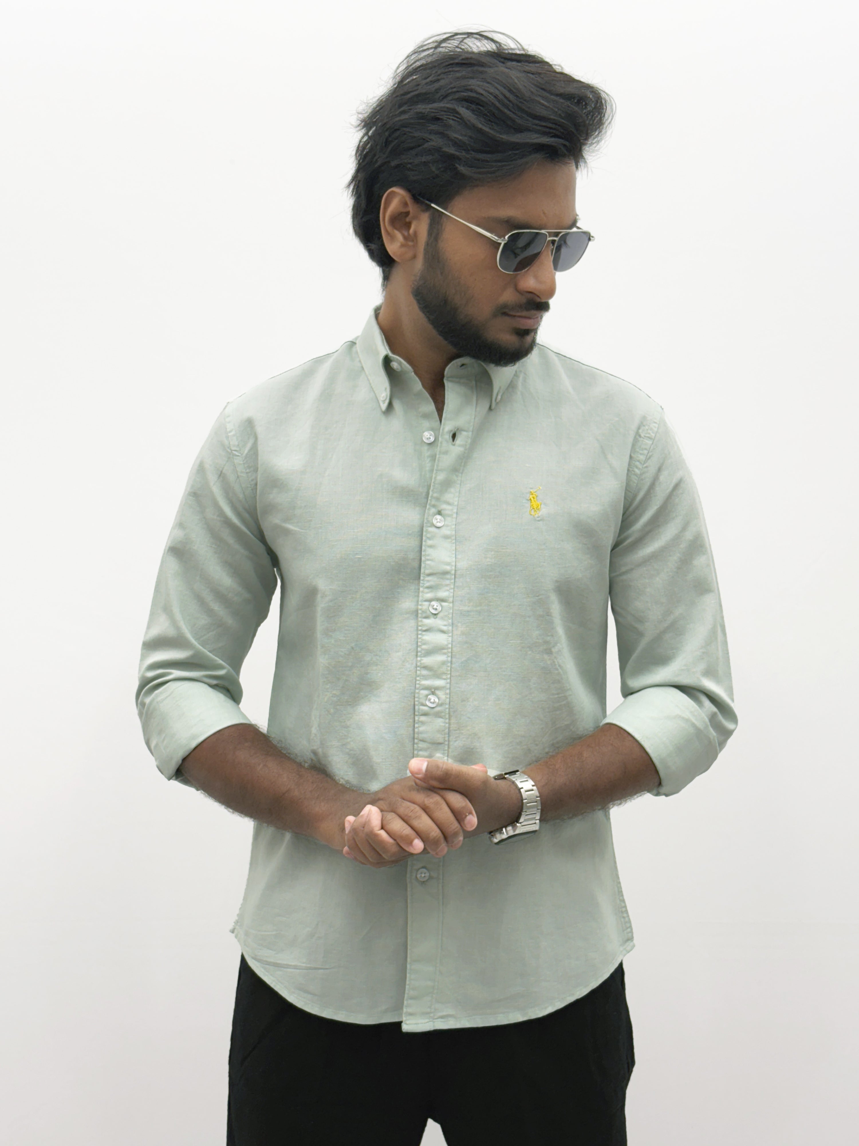 Light Green Plain Linen Shirt