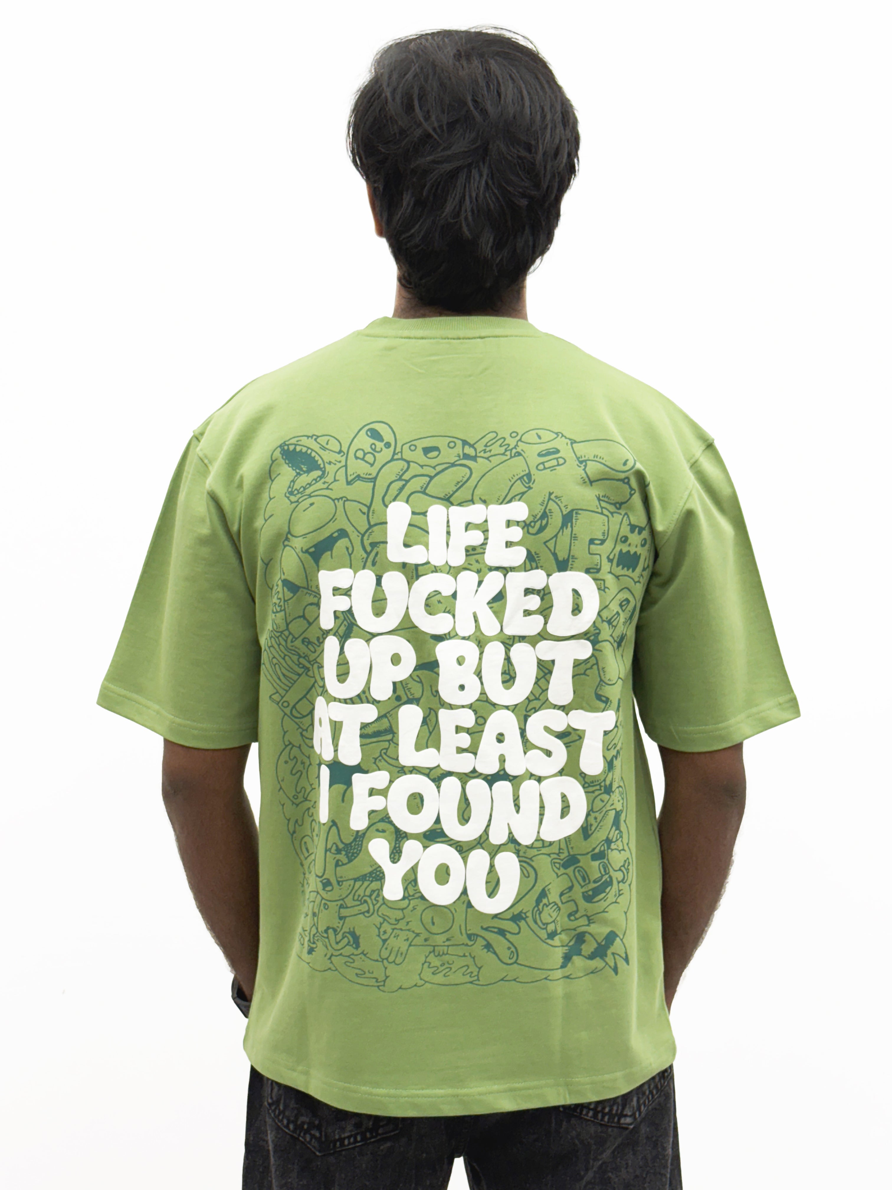 Light Green Oversize Back Print  T-Shirt