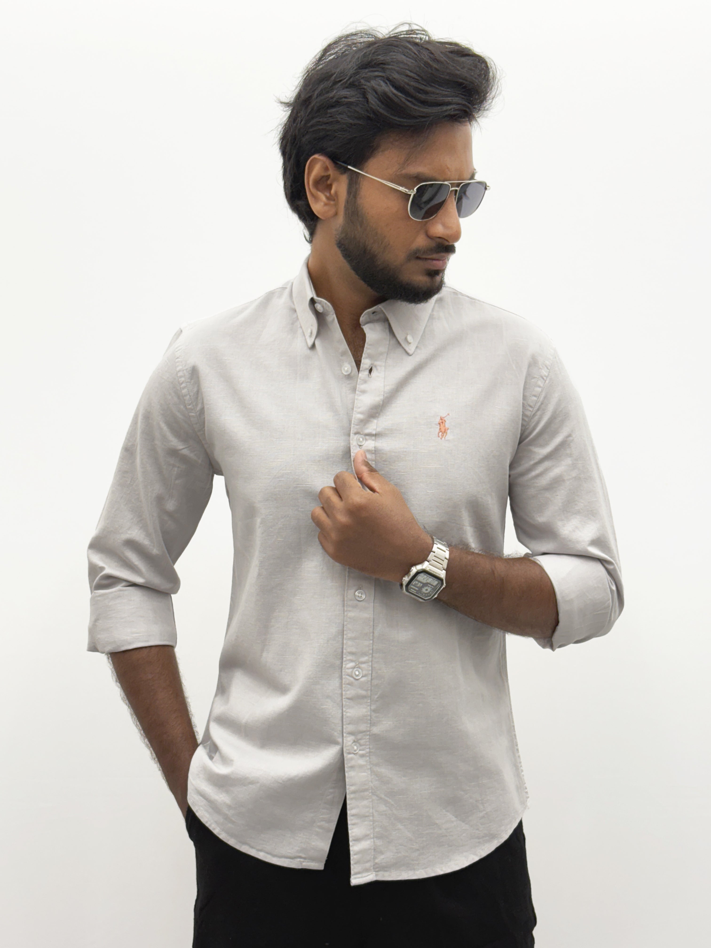 Light Grey Plain Linen Shirt