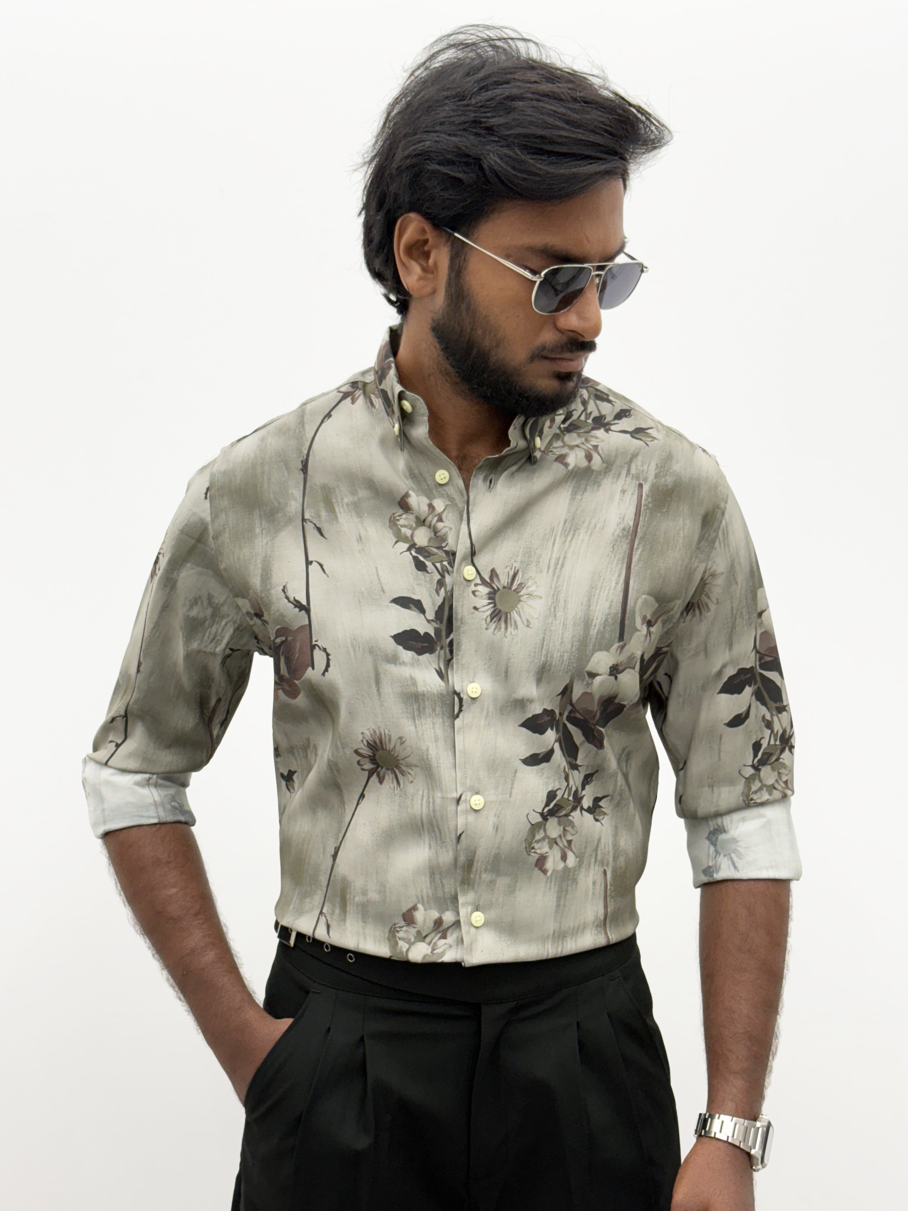 Light Olive IMP Retro Printed Shirt