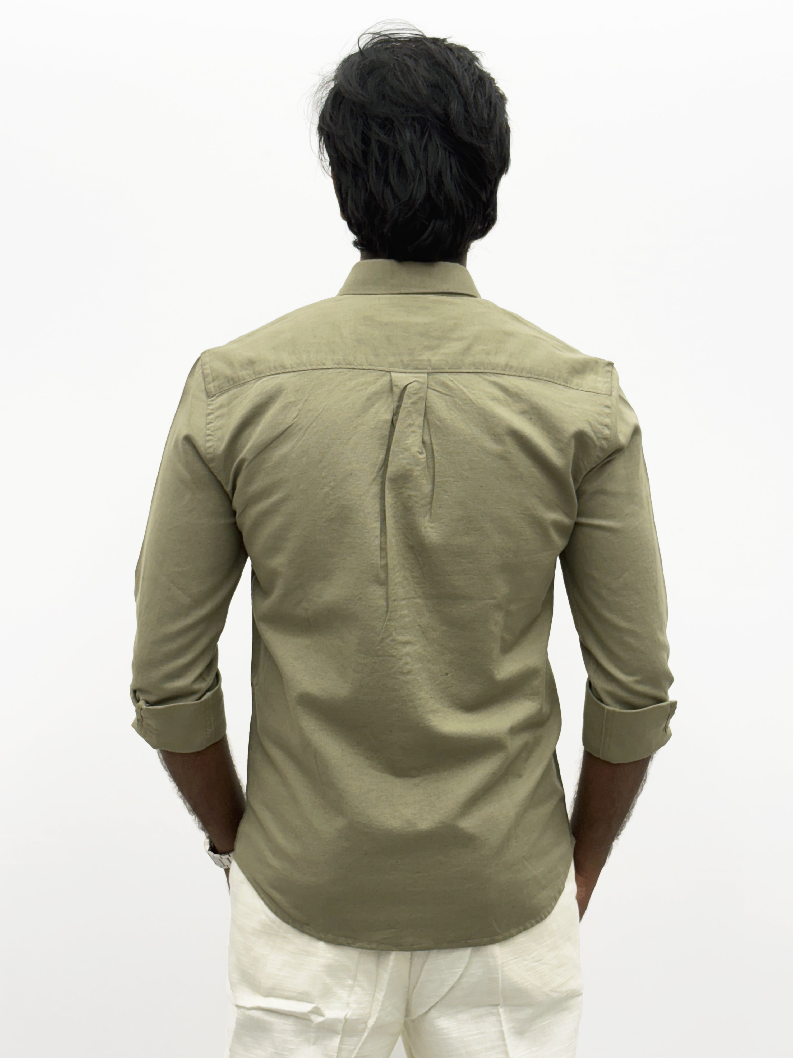 Light Olive Plain Linen Shirt