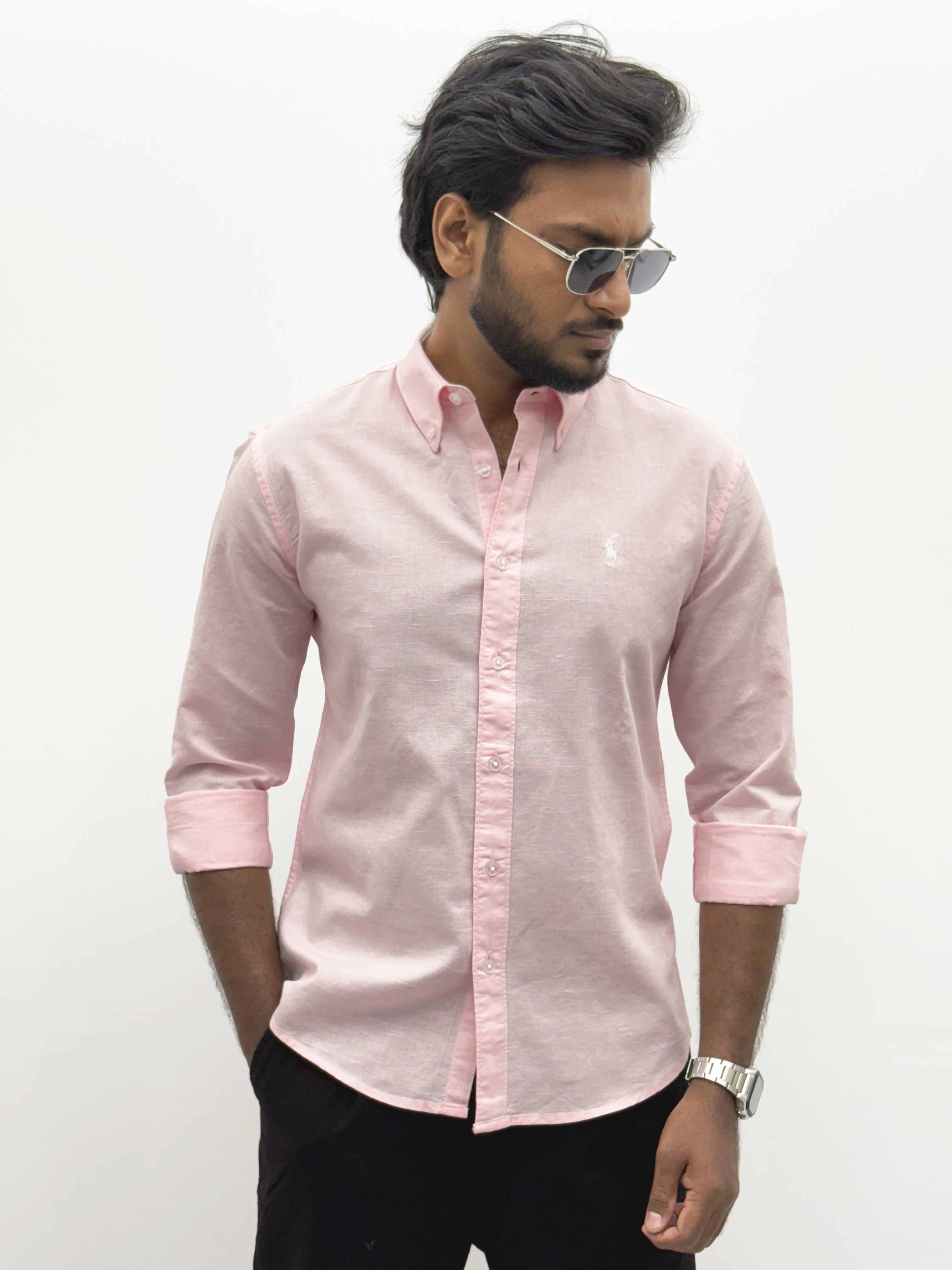 Light Pink Plain Linen Shirt