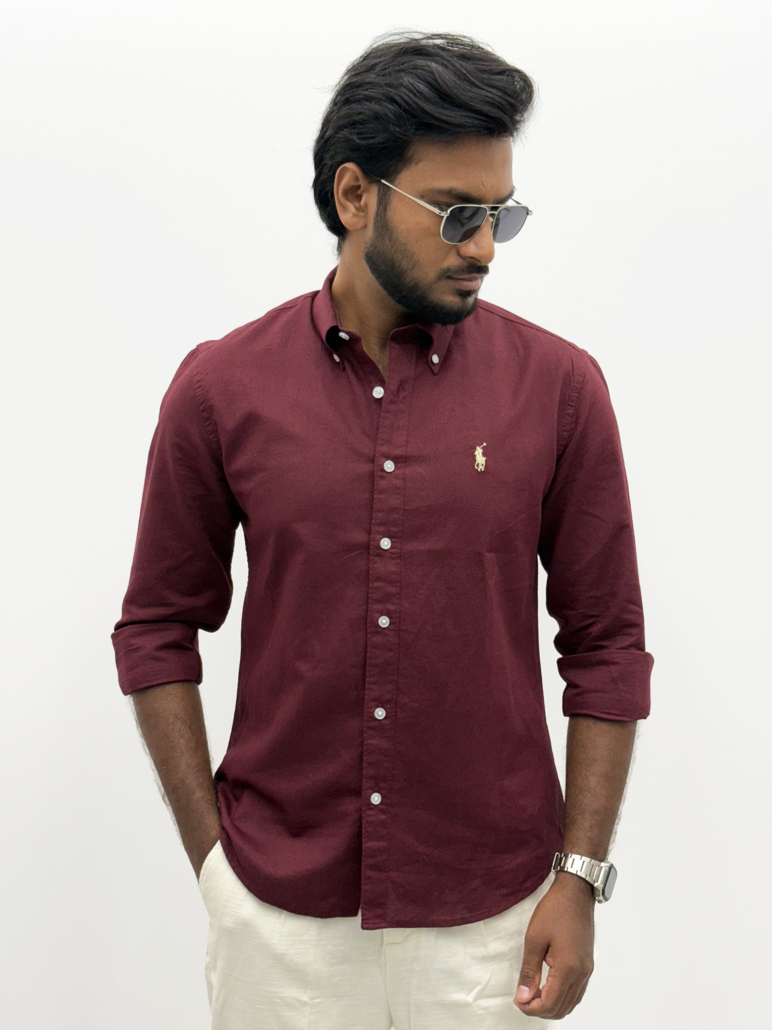 Maroon Plain Linen Shirt