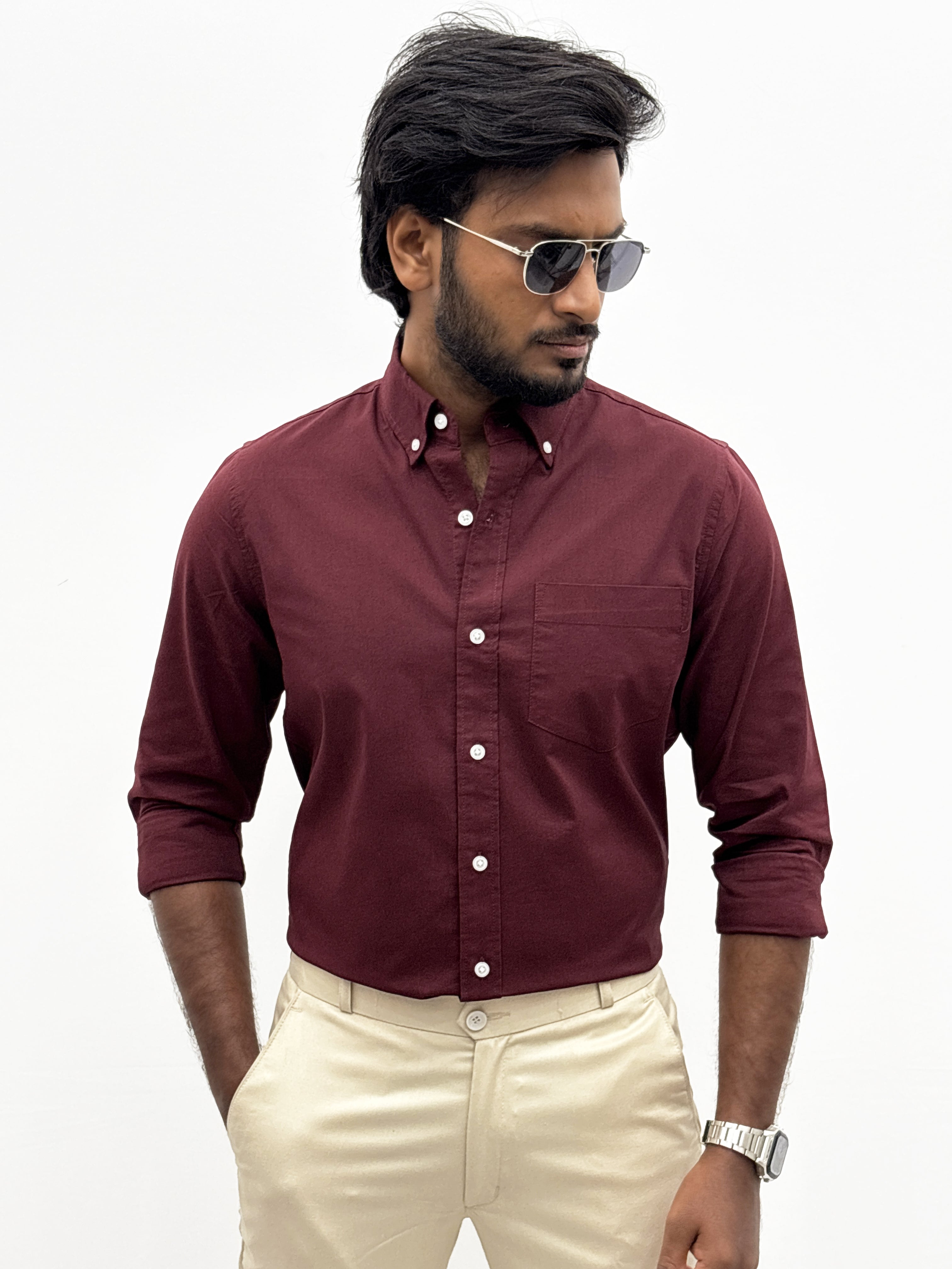 Maroon Plain Oxford Shirt