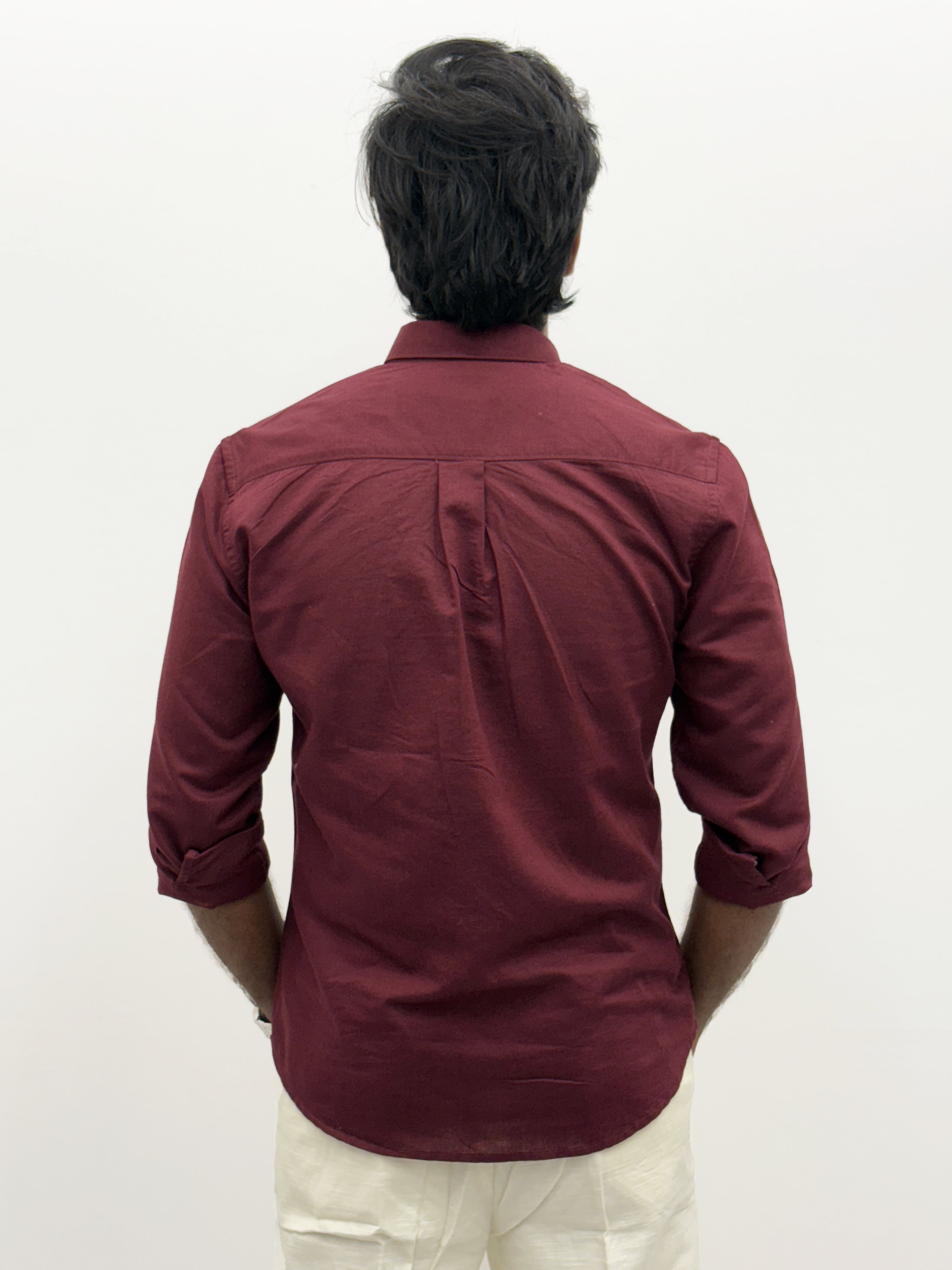 Maroon Plain Linen Shirt