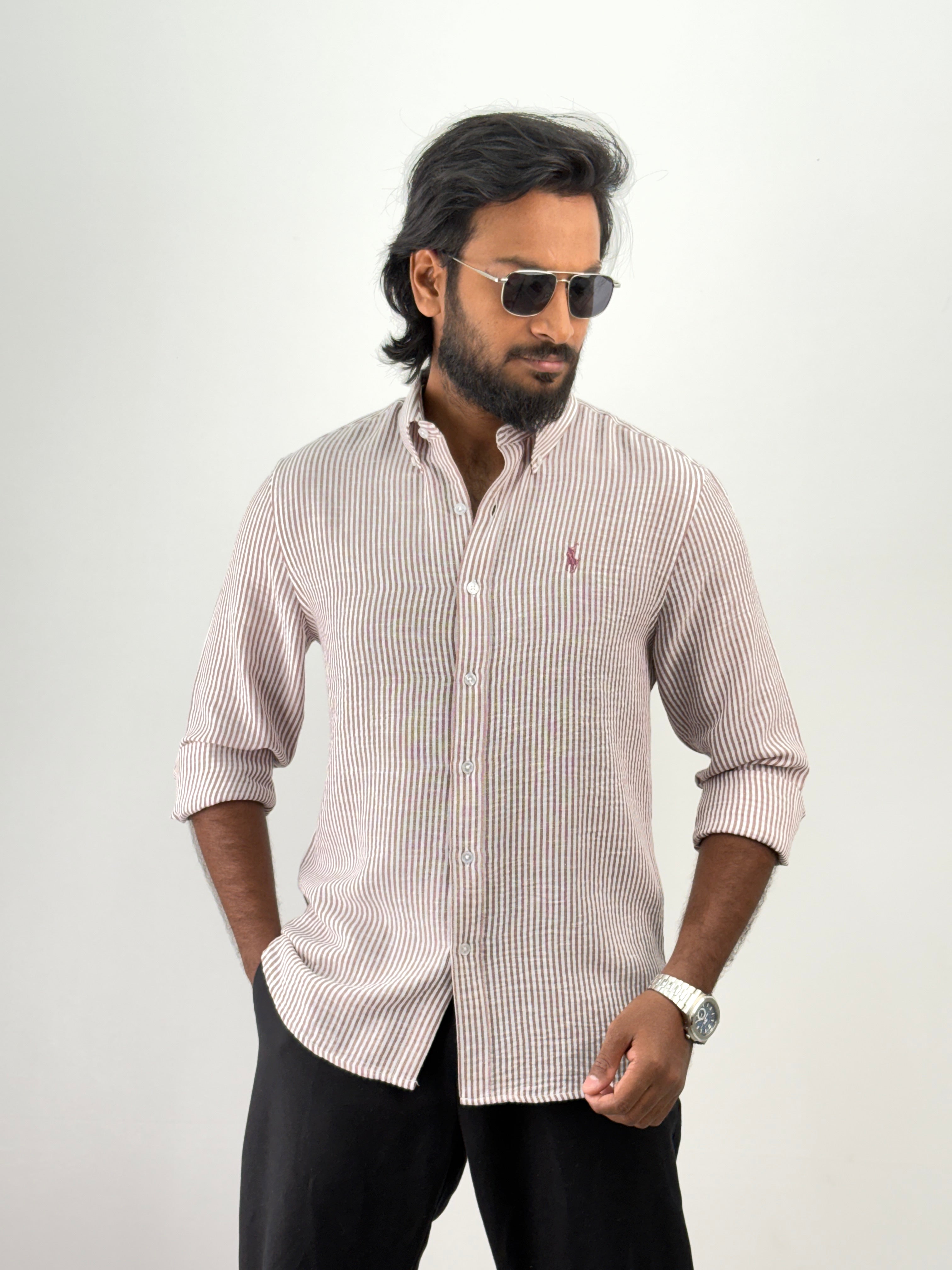 Mauve Linen Stripe Shirt