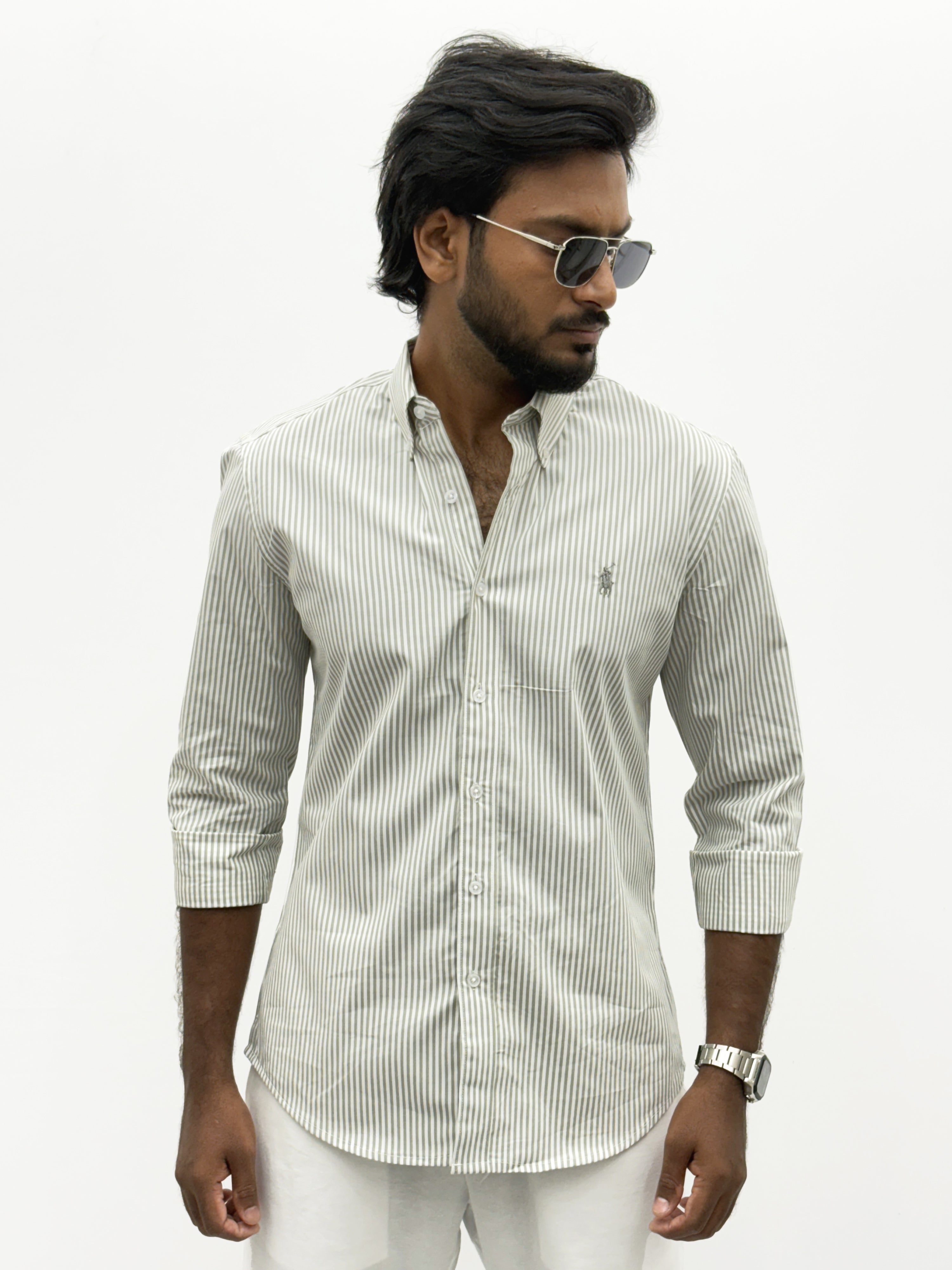 Mild Green Old Money Stripe Shirt