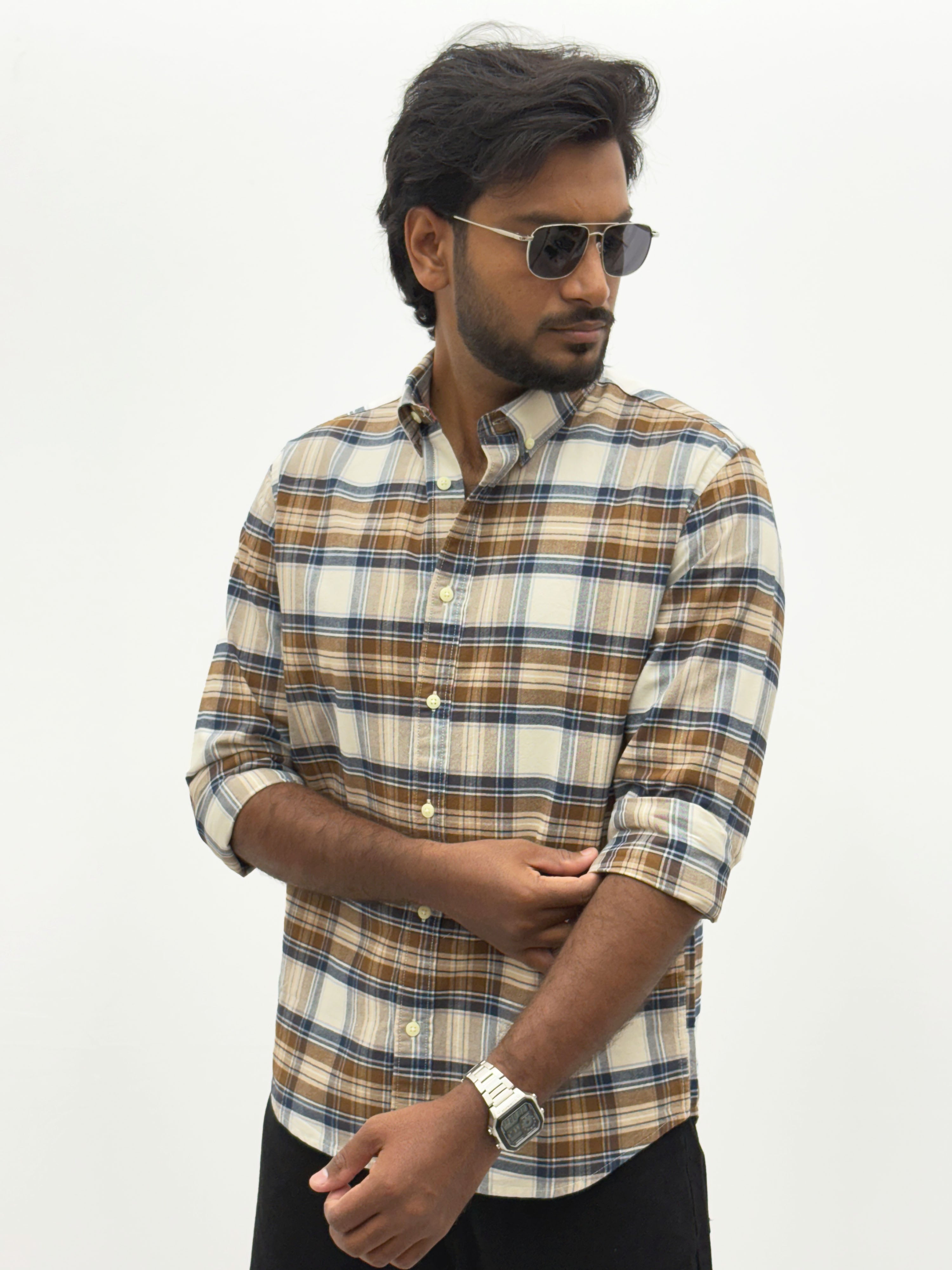Brown Beige Flannel Shirt
